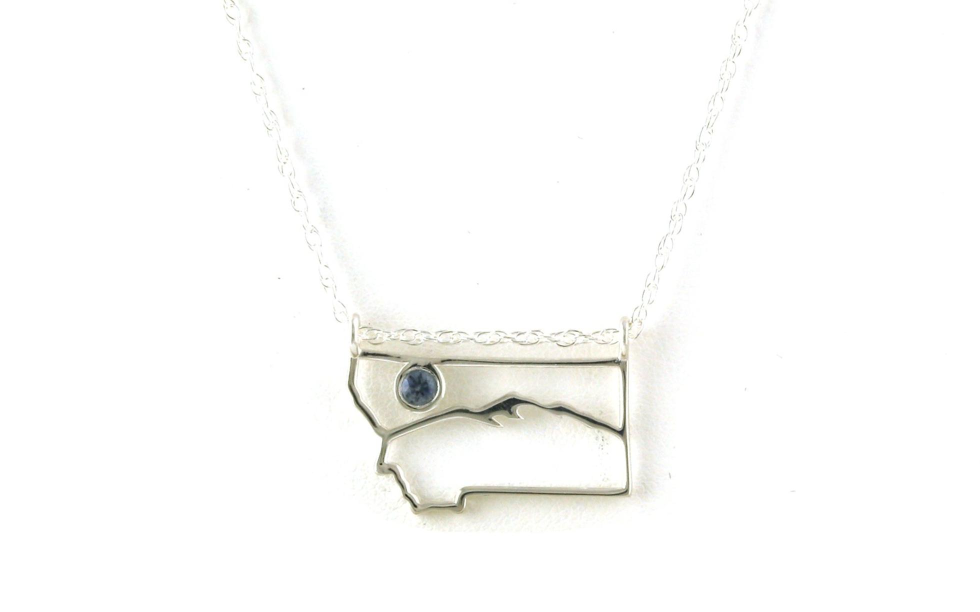 Montana Sapphire Montana Outline with Mountain Silhouette and Bezel-Set in Sterling Silver (0.18ct)