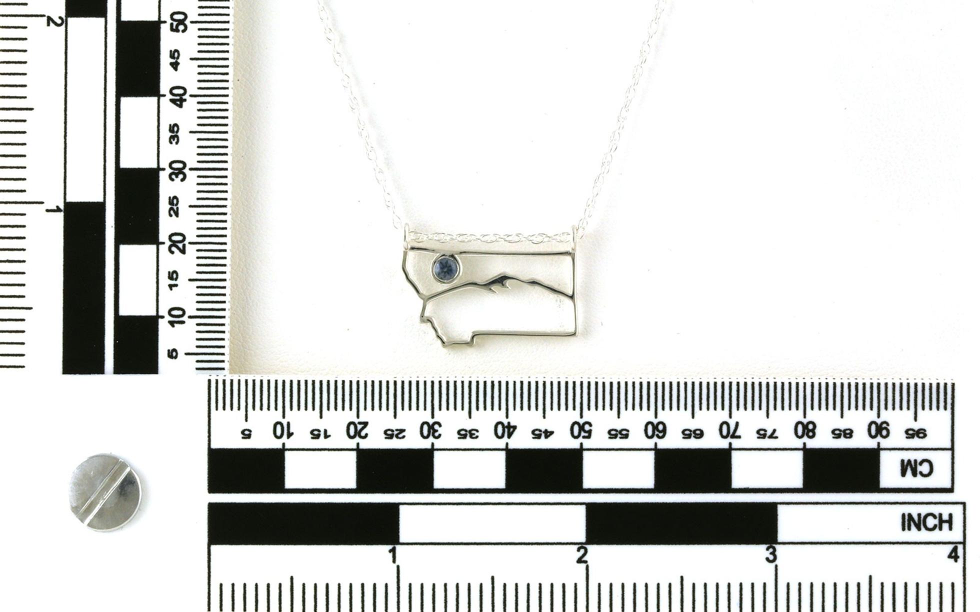 Montana Sapphire Montana Outline with Mountain Silhouette and Bezel-Set in Sterling Silver (0.18ct) scale