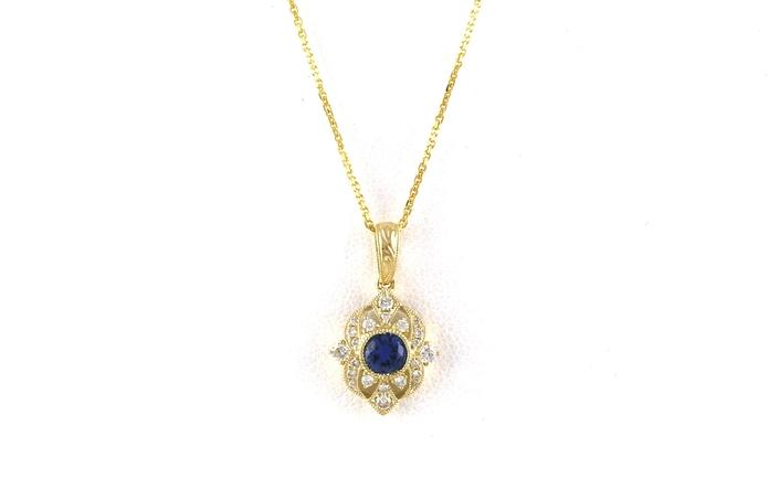 content/products/Montana Yogo Sapphire and Diamond Vintage Style Halo Necklace in Yellow Gold (0.47cts TWT)