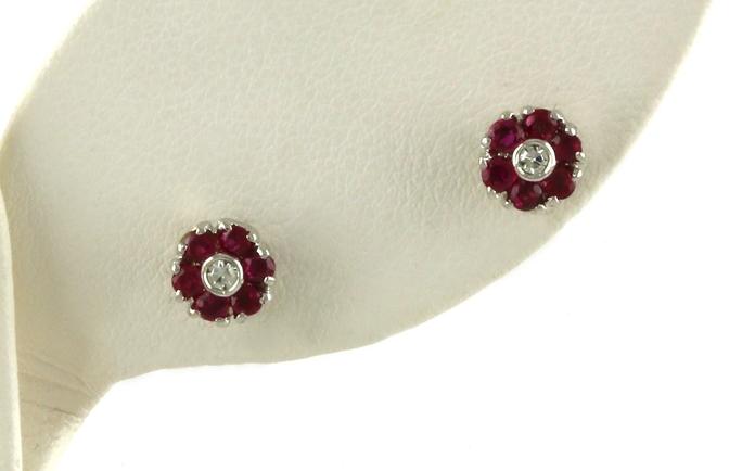 content/products/Estate Piece: Ruby and Diamond 7-Stone Flower Stud Earrings in White Gold (0.31cts TWT)