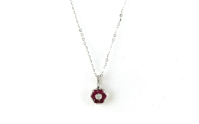 content/products/Estate Piece: Ruby and Diamond 7-stone Flower Cluster Necklace in White Gold (0.15cts TWT)