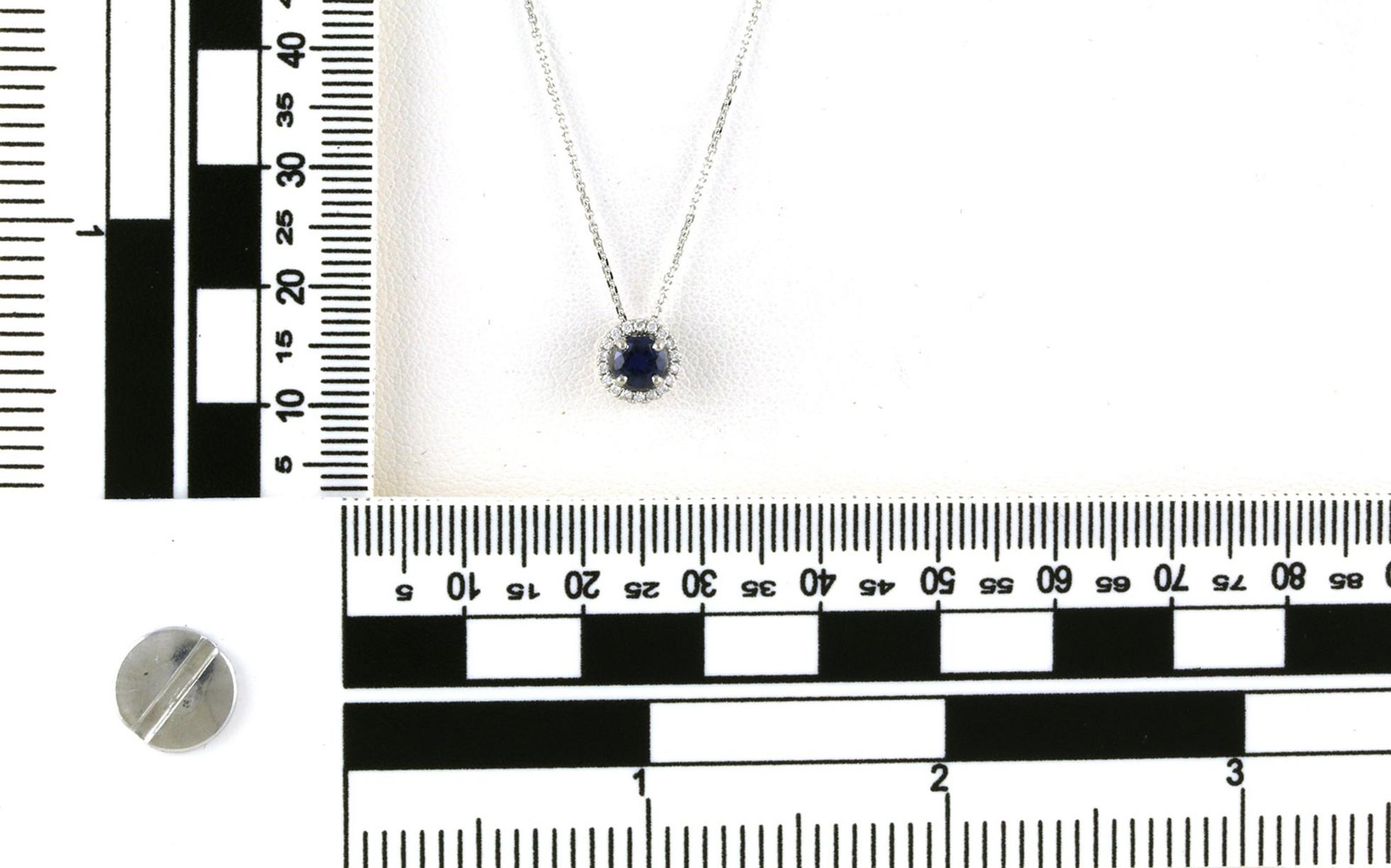 Montana Yogo Sapphire and Diamond Halo Necklace in White Gold (0.44cts TWT) scale