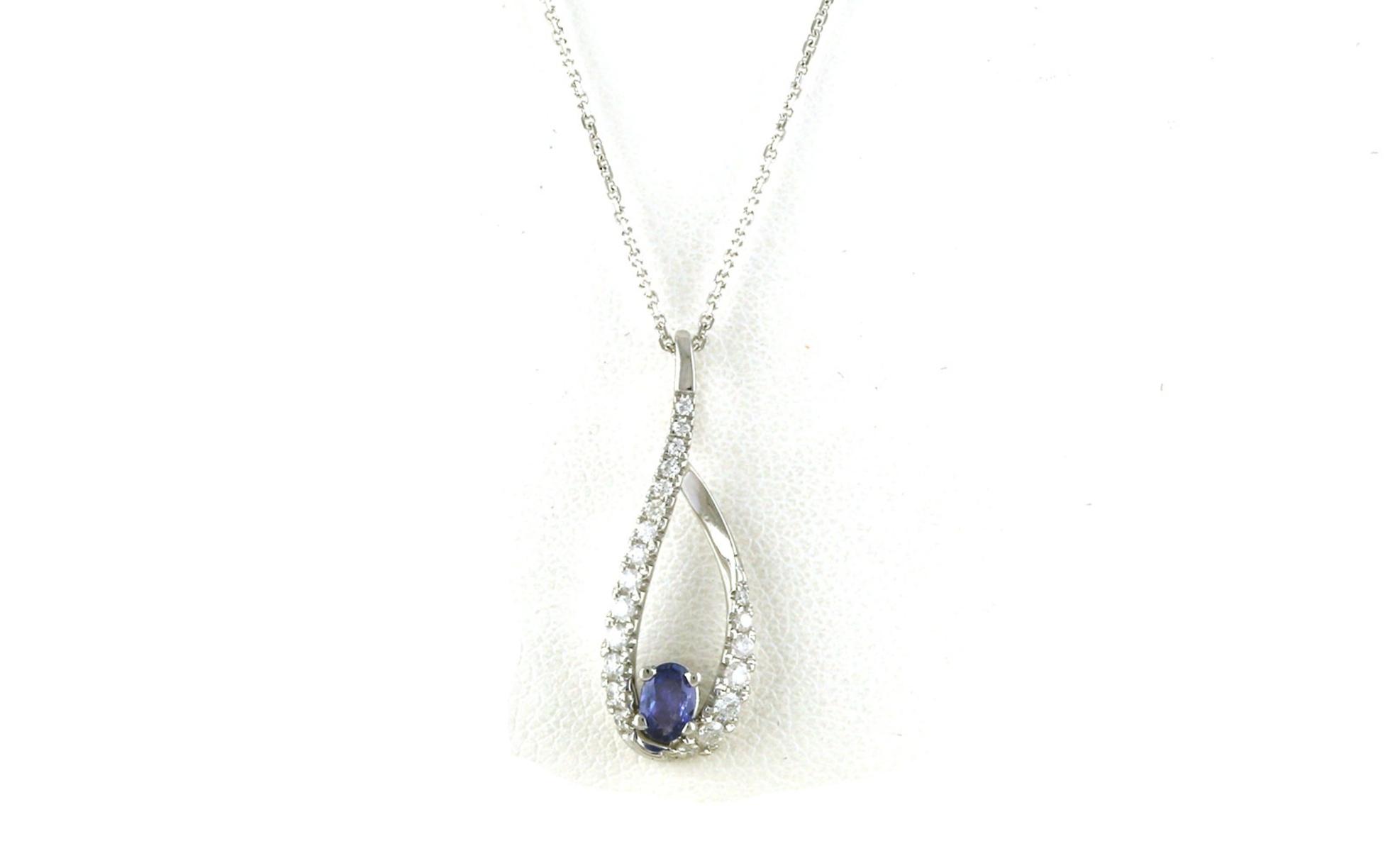 Montana Yogo Sapphire and Diamond Twist Drop Necklace in White Gold (0.37cts TWT)