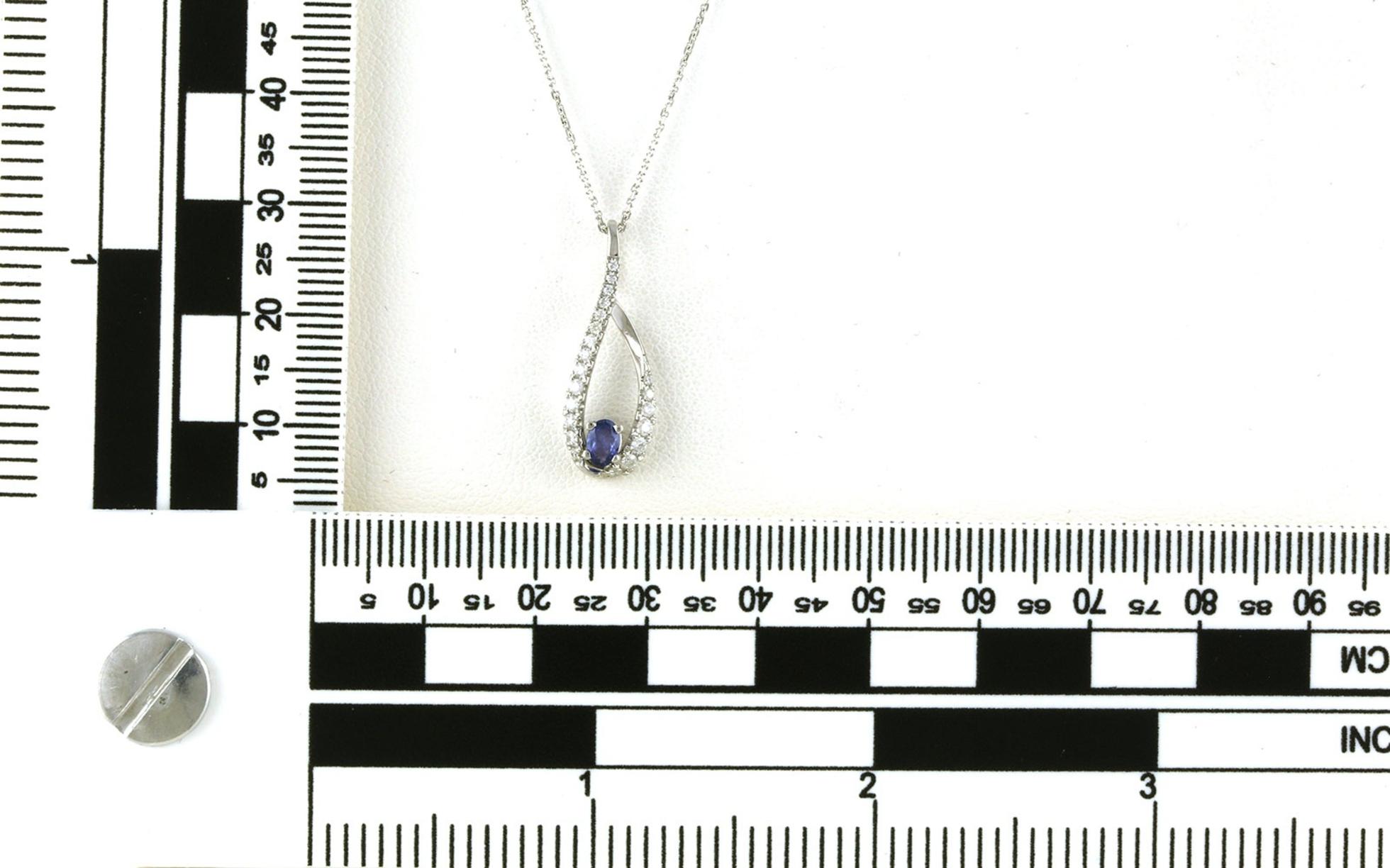 Montana Yogo Sapphire and Diamond Twist Drop Necklace in White Gold (0.37cts TWT) scale