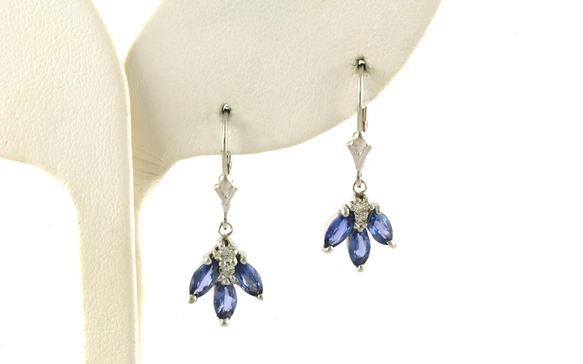Estate Piece: Montana Yogo Sapphire and Diamond Cluster Leverback Earrings in White Gold (0.75cts TWT)