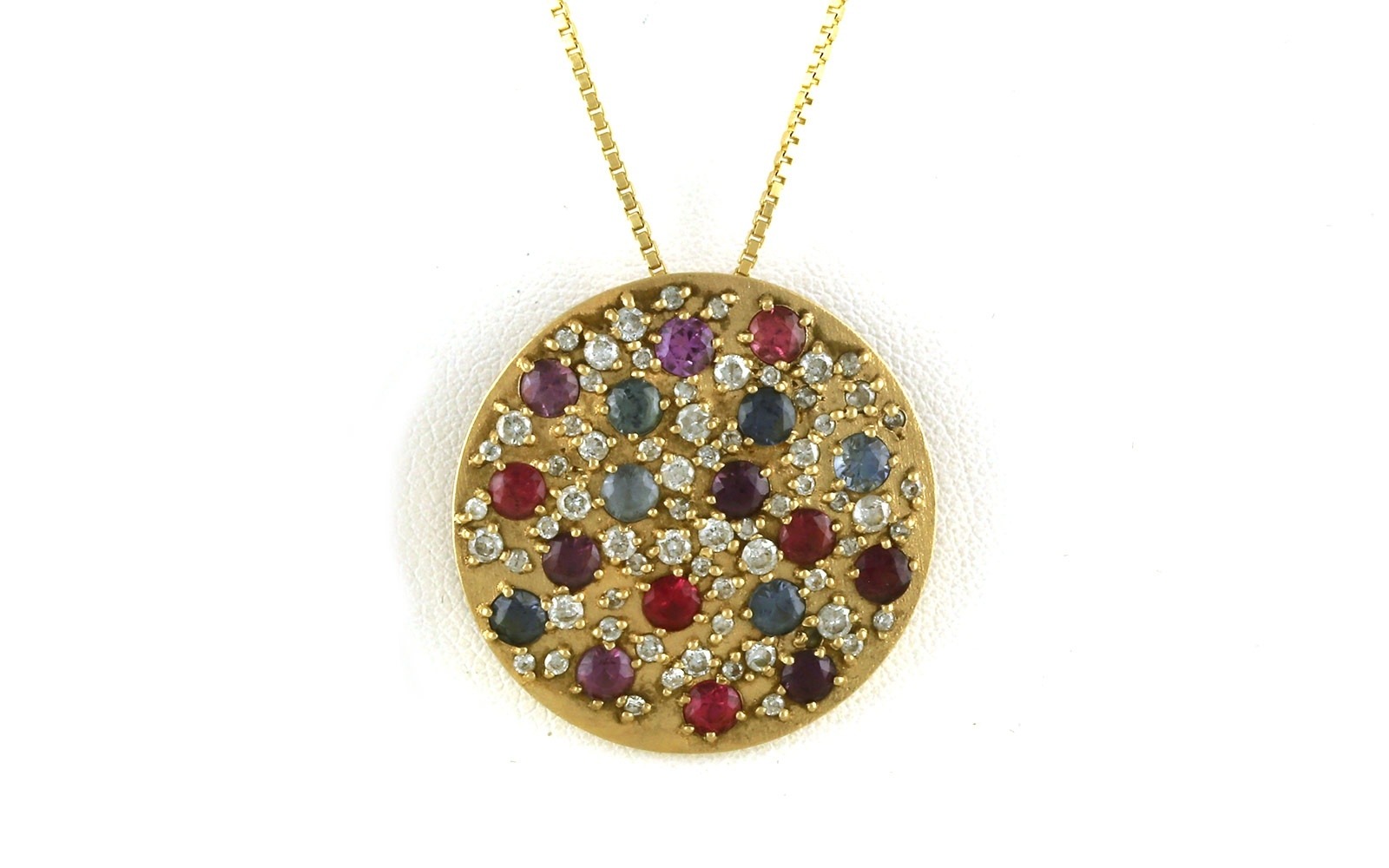 Estate Piece: Sapphire and Diamond Sandblast Disc Necklace in Yellow Gold (1.00cts TWT)