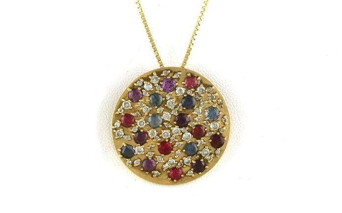 content/products/Estate Piece: Sapphire and Diamond Sandblast Disc Necklace in Yellow Gold (1.00cts TWT)