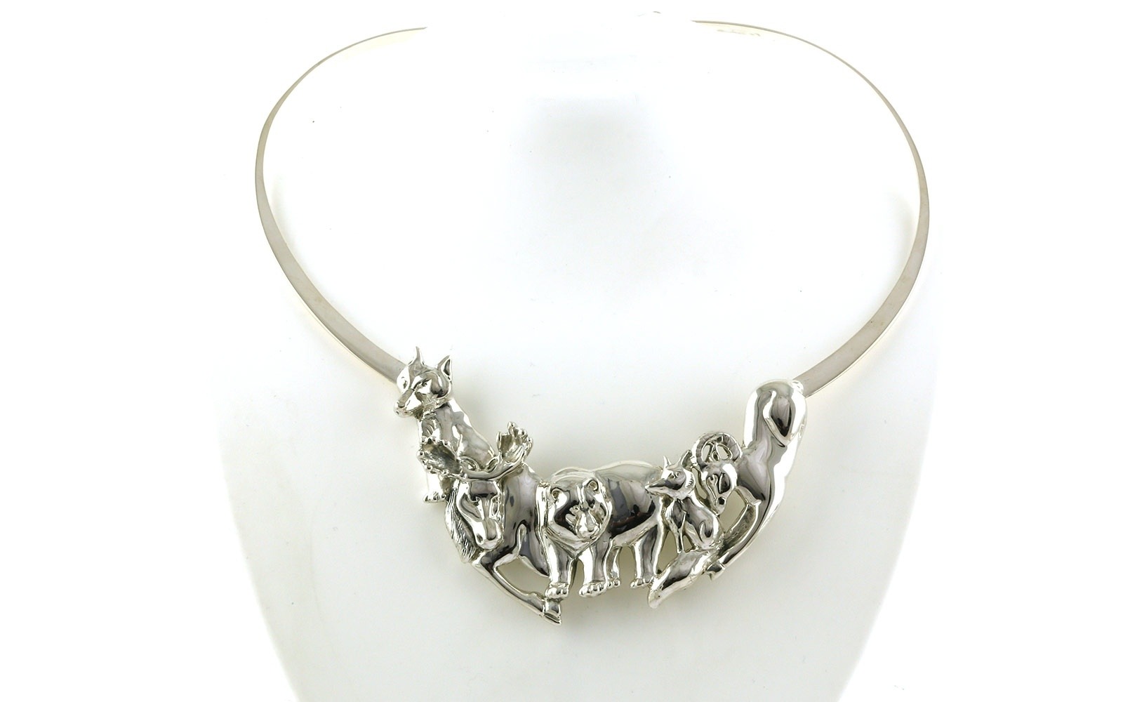 Estate Piece: Kabana 5-Animal Wildlife Collar Necklace in Sterling Silver