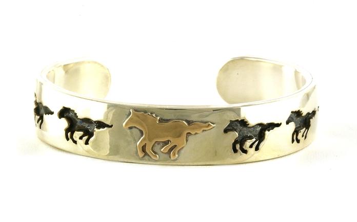 content/products/Estate Piece: 2-Tone Running Horse Cuff Bracelet in Sterling Silver and Yellow Gold