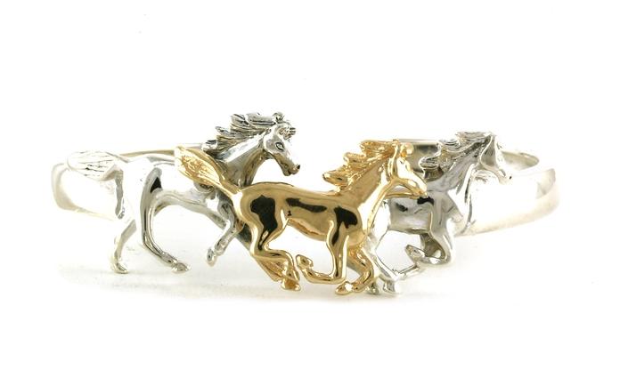 content/products/Estate Piece: 2-Tone Kabana 3 Running Horse Cuff Bracelet in Sterling Silver and Yellow Gold