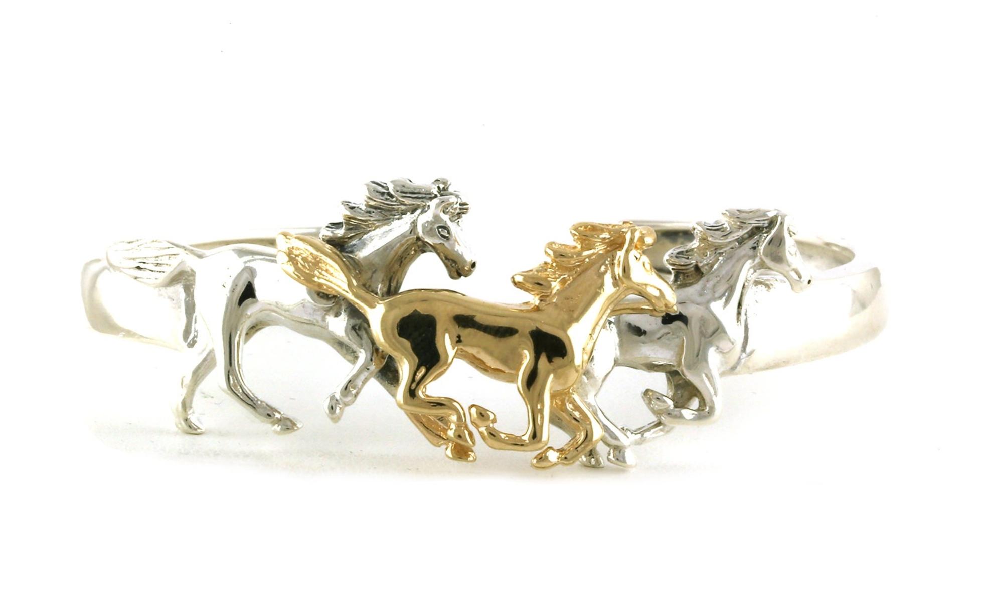 Estate Piece: 2-Tone Kabana 3 Running Horse Cuff Bracelet in Sterling Silver and Yellow Gold