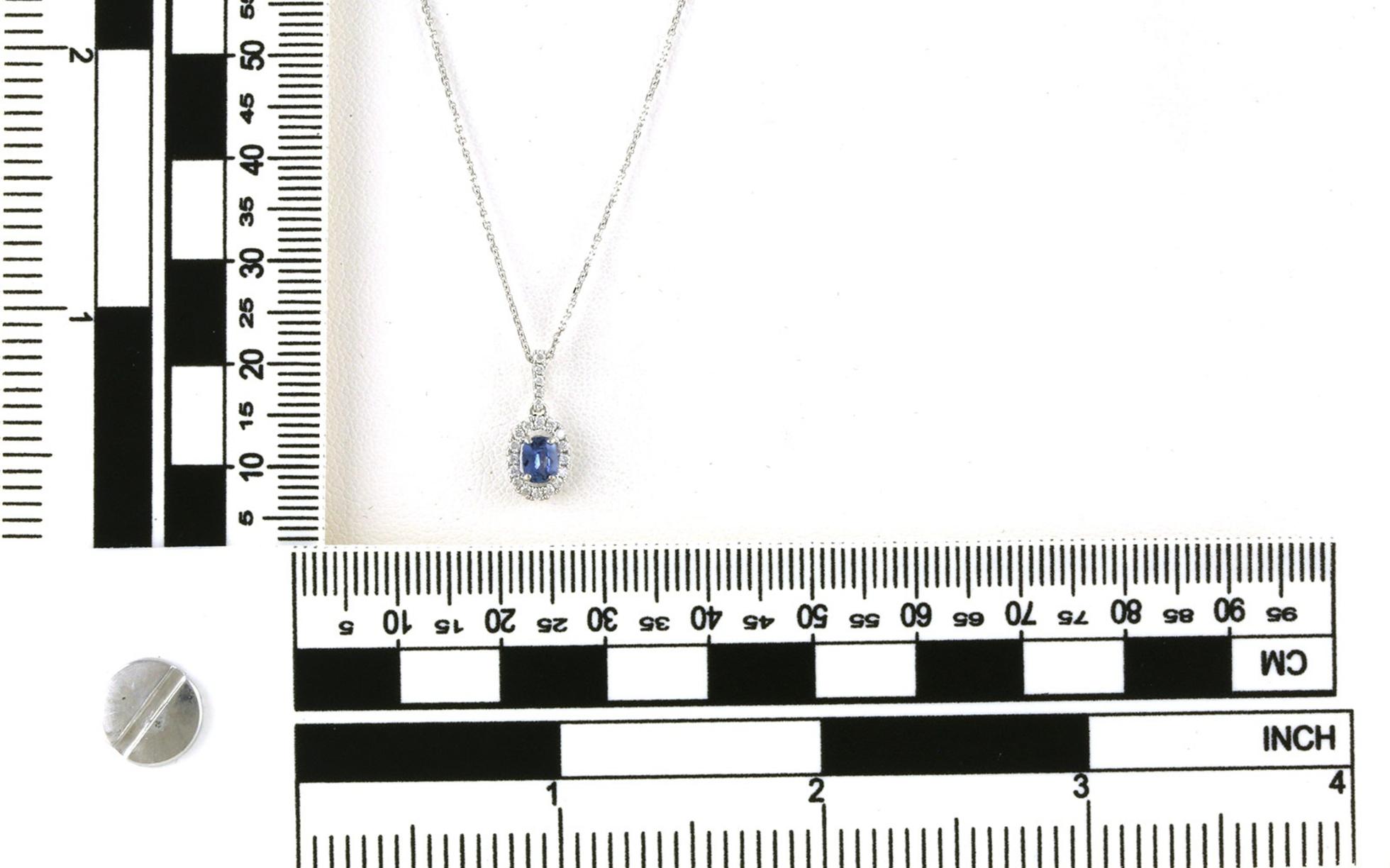 Montana Yogo Sapphire and Diamond Oval Halo Necklace in White Gold (0.41cts TWT) scale