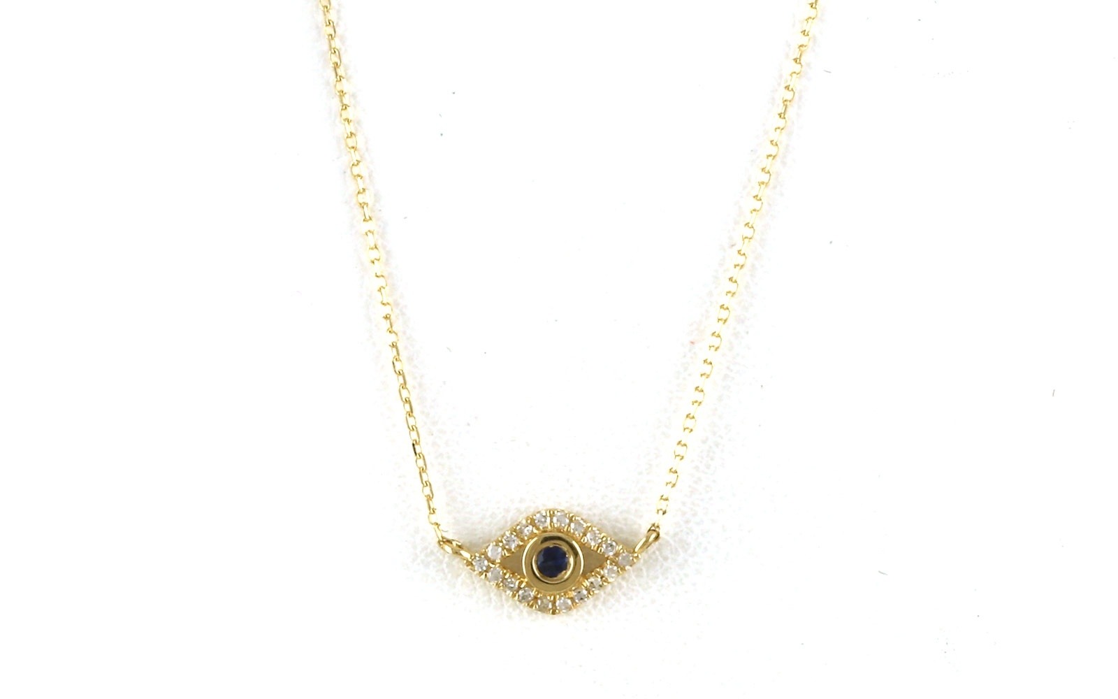 Sapphire and Diamond Evil Eye Necklace in Yellow Gold (0.09cts TWT)