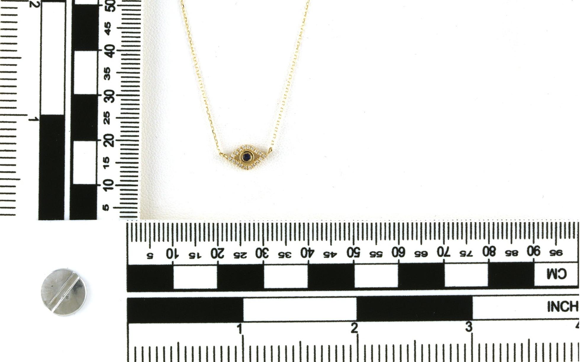 Sapphire and Diamond Evil Eye Necklace in Yellow Gold (0.09cts TWT) scale