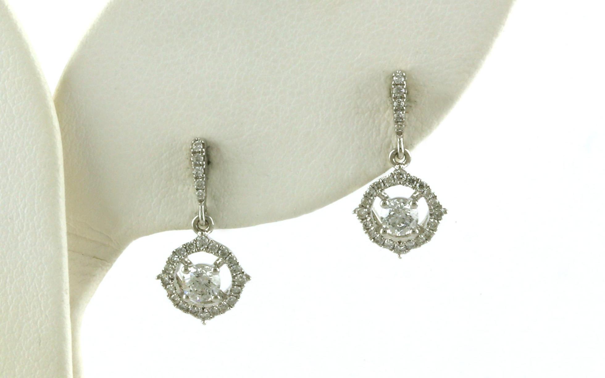 Halo-style Diamond Dangle Earrings in White Gold (0.50cts TWT)