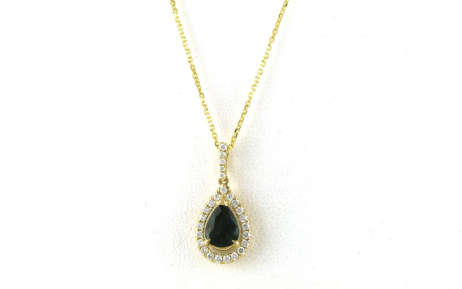 Montana Sapphire and Diamond Halo Drop Necklace in Yellow Gold (1.15cts TWT)