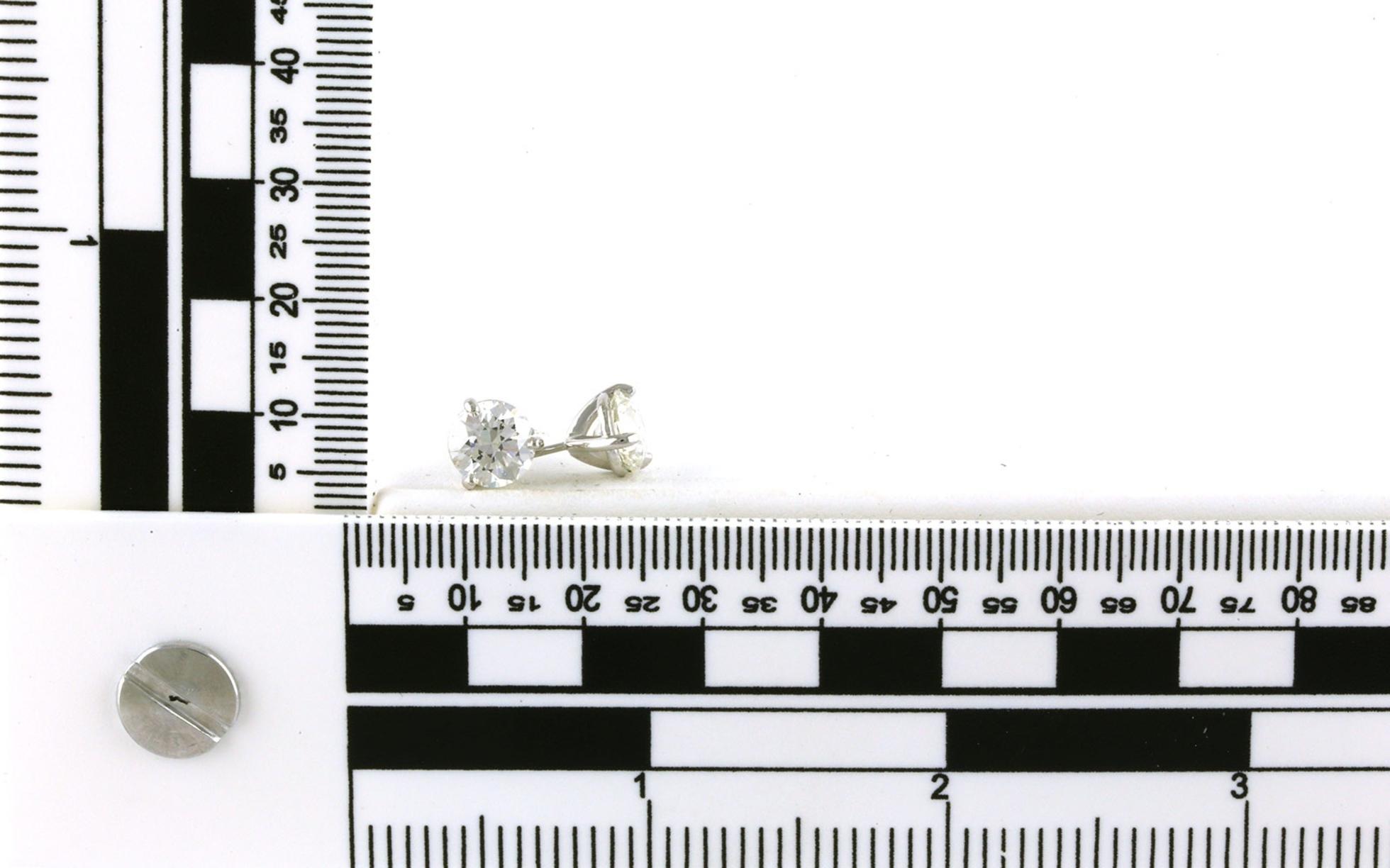 Diamond 3-Prong Basket-set Stud Earrings in White Gold (1.51cts TWT) scale