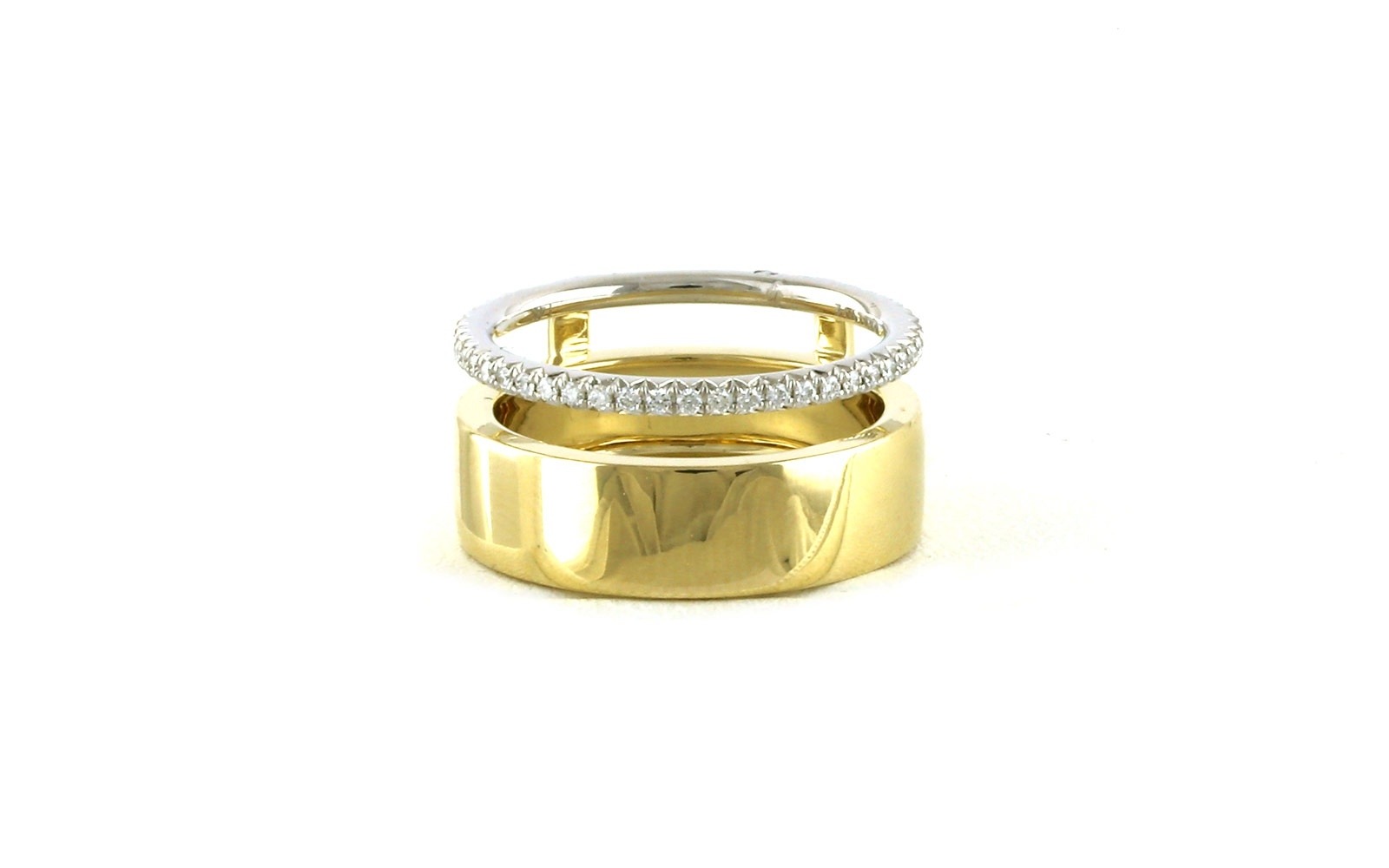 Diamond 2-Tone Cigar Style with Pave Band Guard Fashion Ring in Yellow and White Gold (0.21cts TWT)