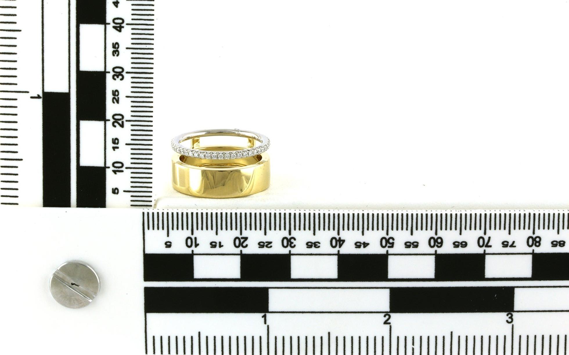 Diamond 2-Tone Cigar Style with Pave Band Guard Fashion Ring in Yellow and White Gold (0.21cts TWT) scale