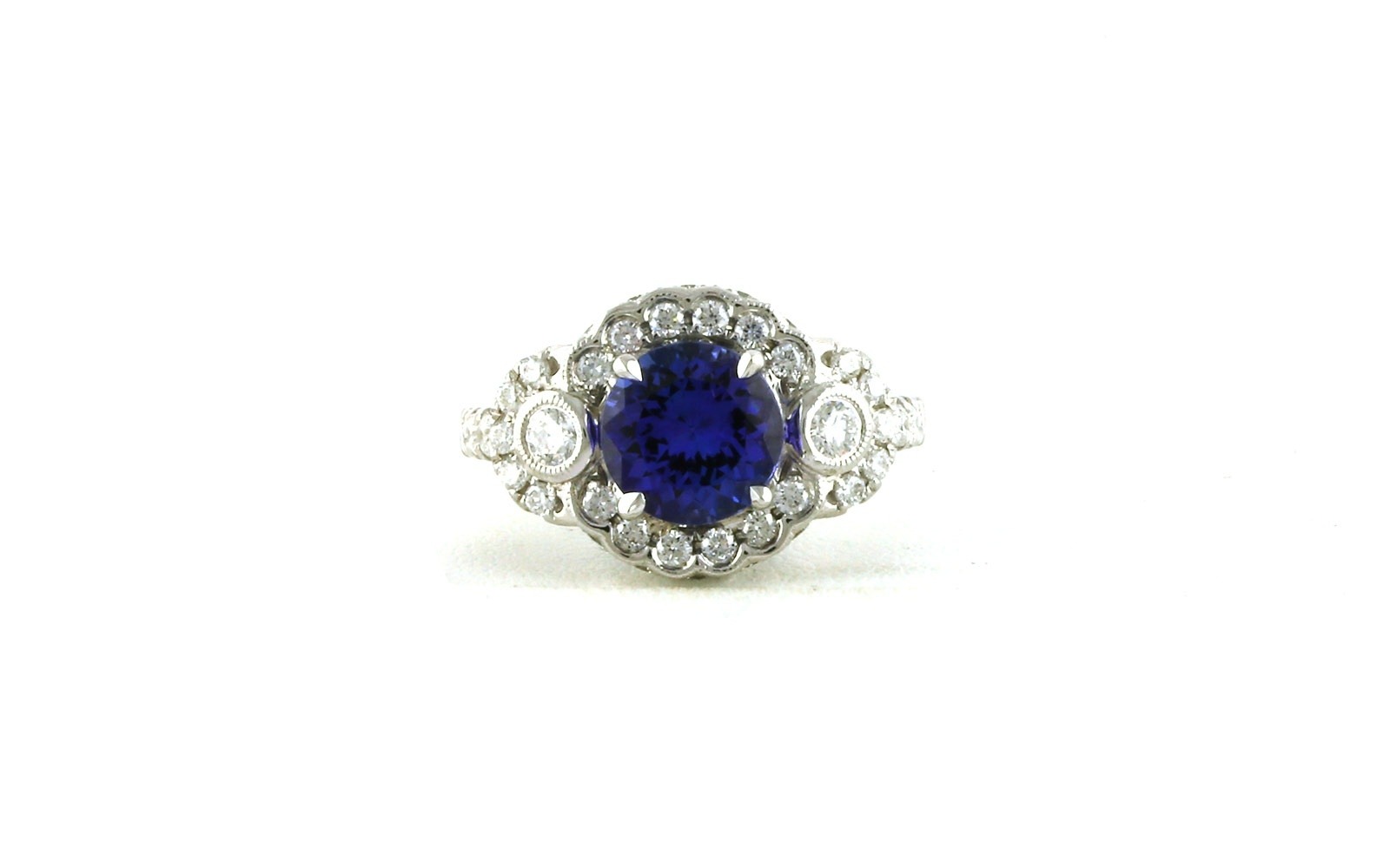 Tanzanite and Diamond Vintage-Style Halo Ring in White Gold (2.91cts TWT)