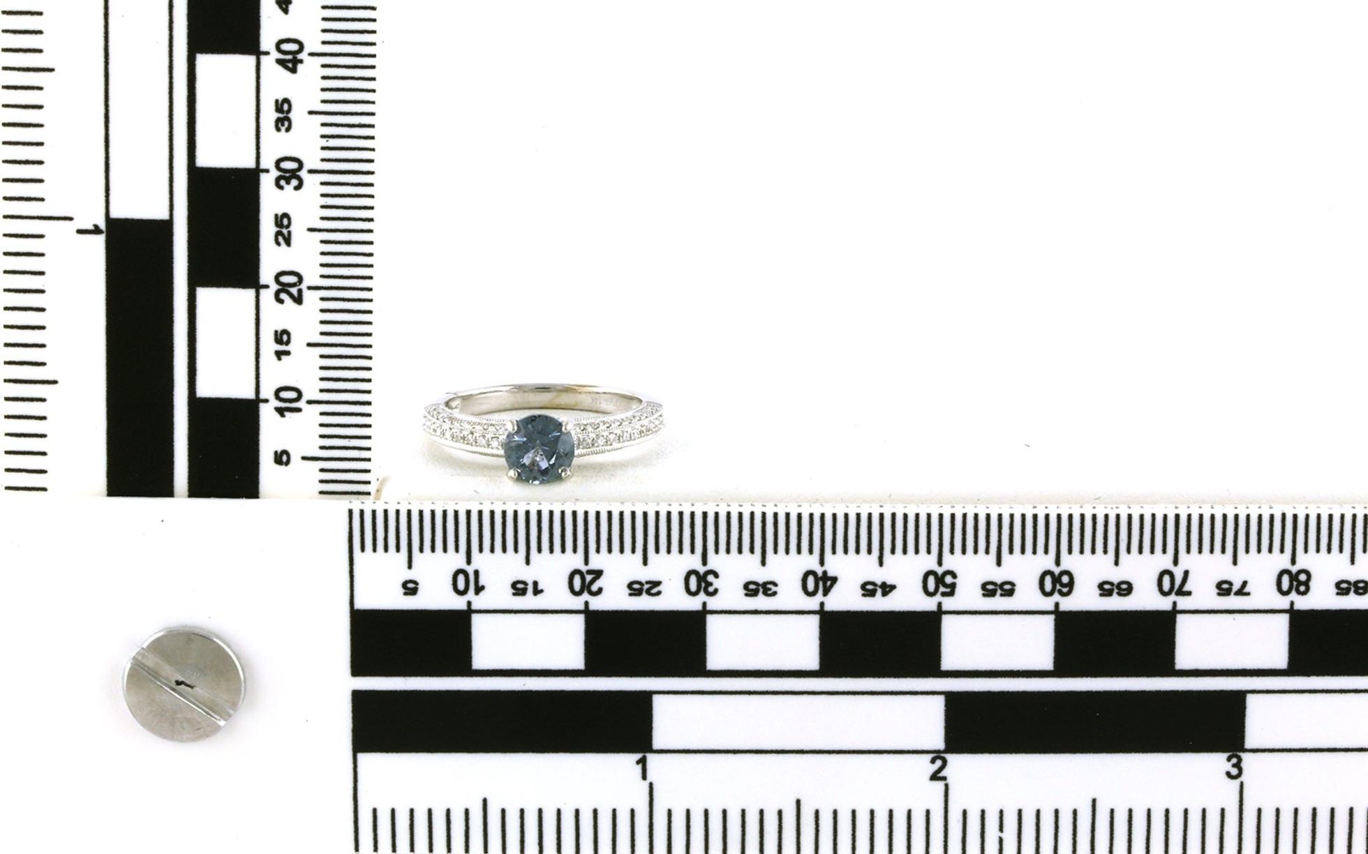 Montana Sapphire and Diamond 4-Prong with 3 Sided Pave Band in White Gold (1.33cts TWT) scale