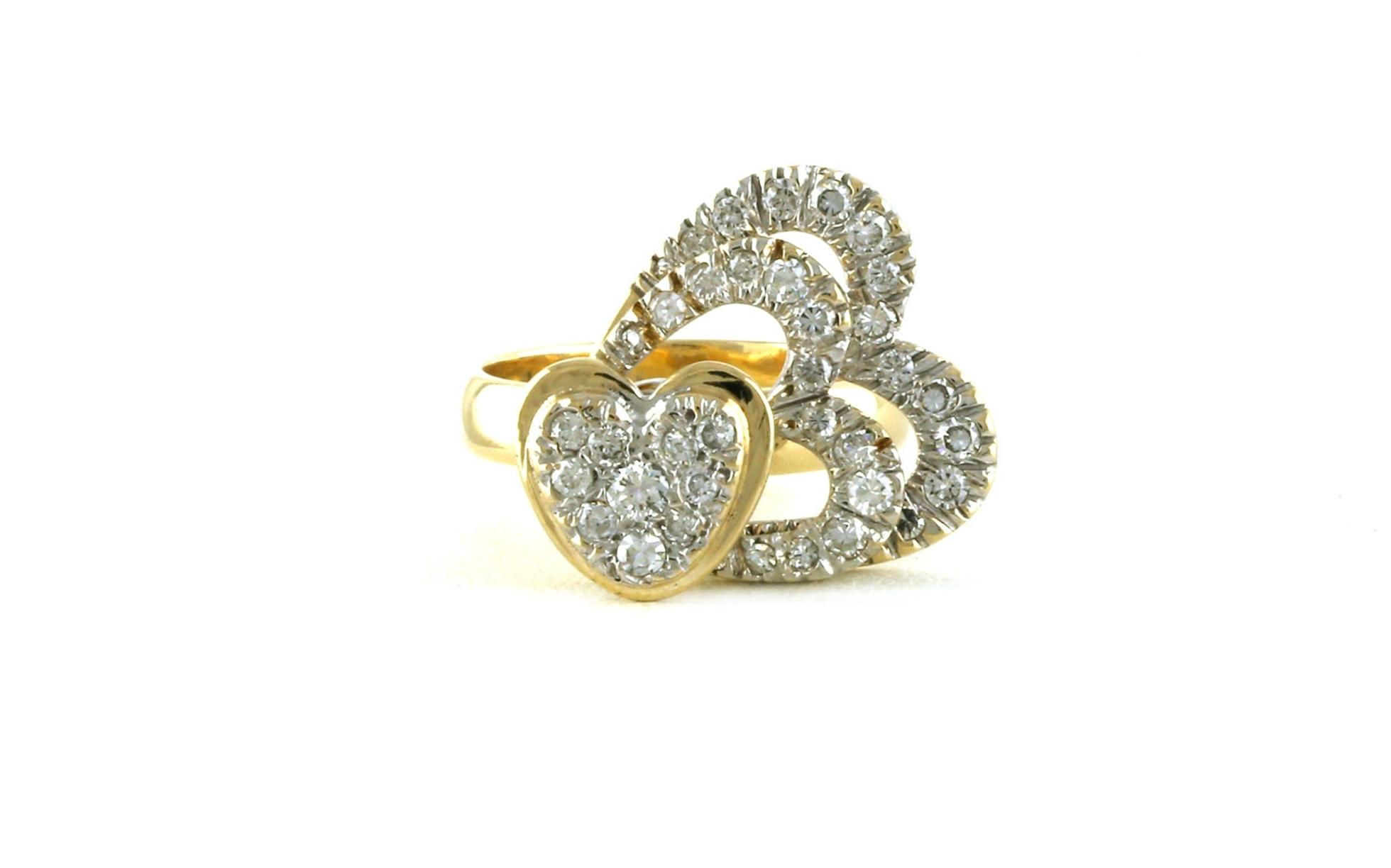 Estate Piece: Diamond Heart Fidget Ring in Yellow Gold and Rhodium (0.50cts TWT) side