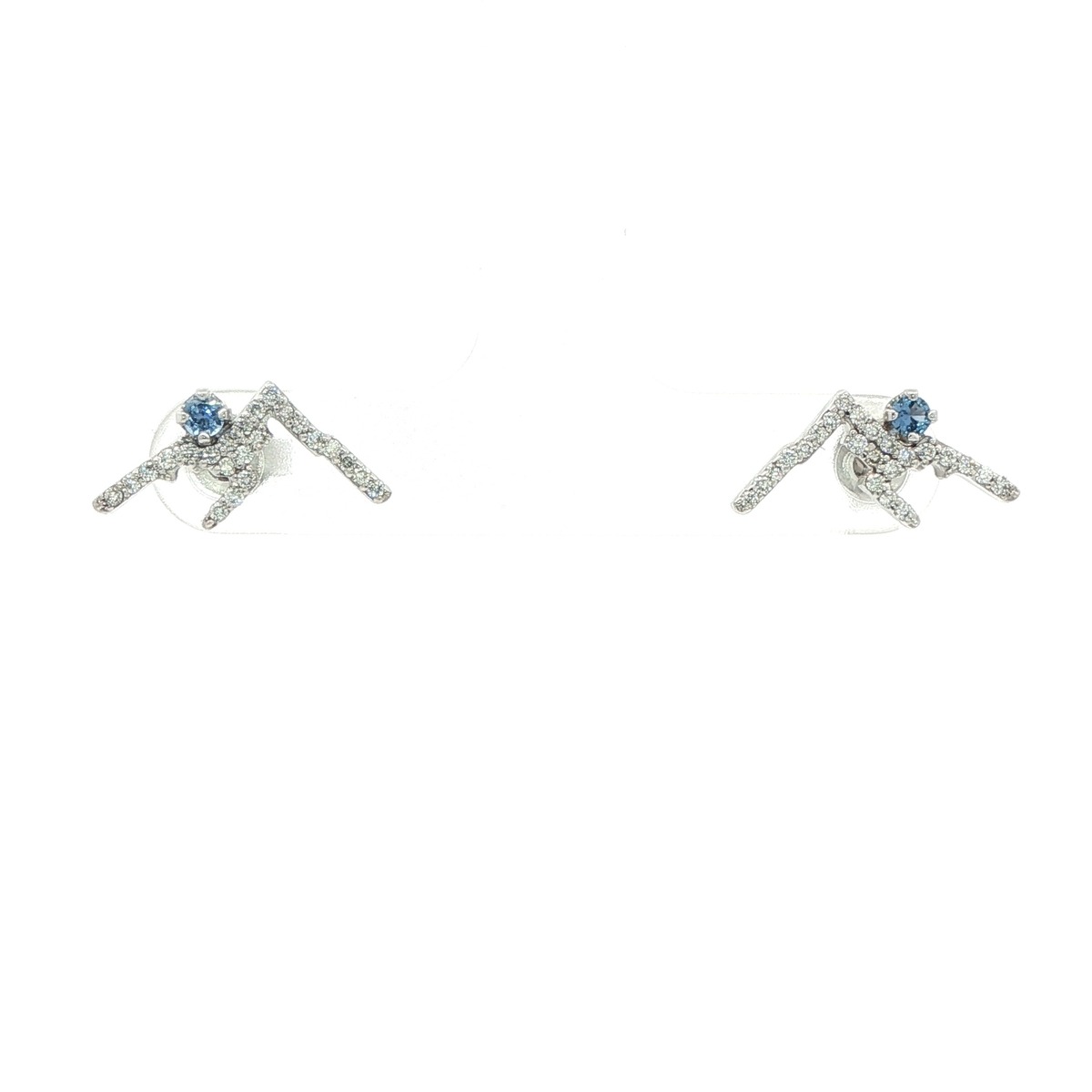 Mountain Ridgeline White Gold Stud Earrings with Pave Diamonds and Montana Yogo Sapphire (0.35cts TWT)