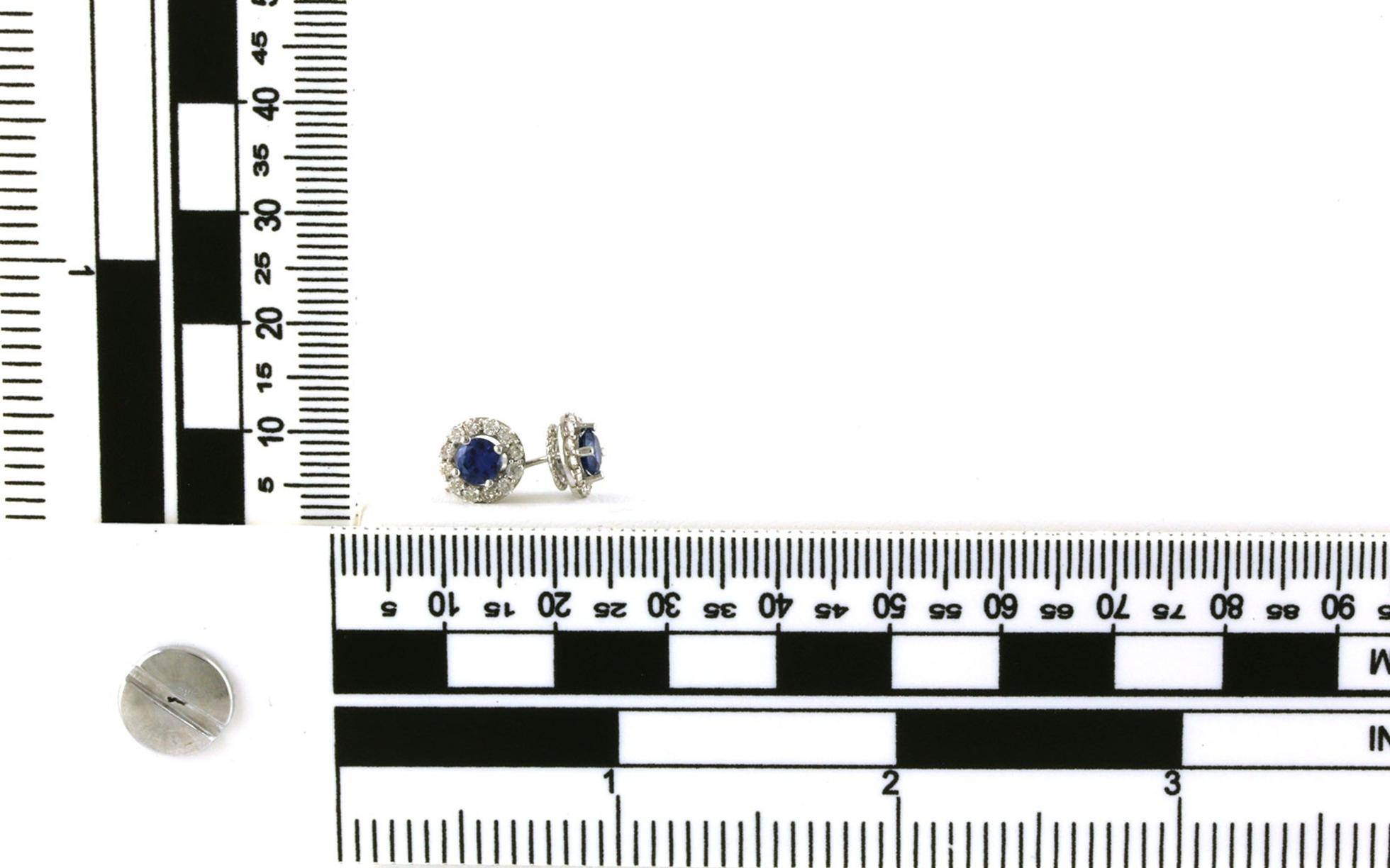 Montana Yogo Sapphire and Diamond Halo Stud Earrings in White Gold (0.99cts TWT) scale