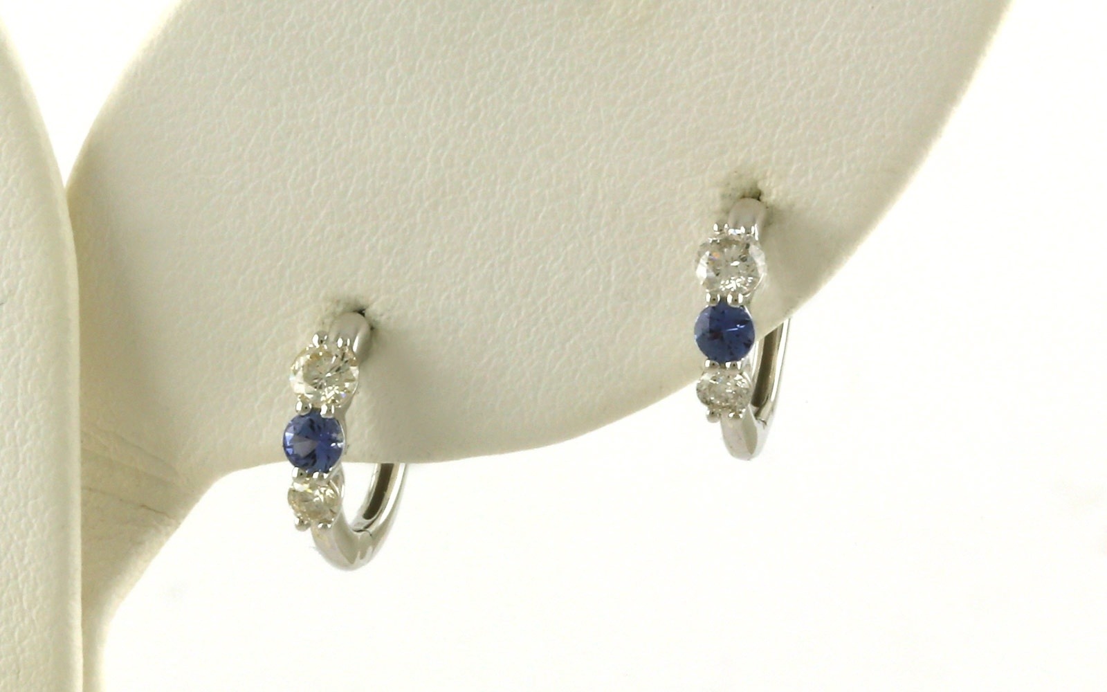 Montana Yogo Sapphire and Diamond 3-Stone Huggie Earrings in White Gold (0.58cts TWT)