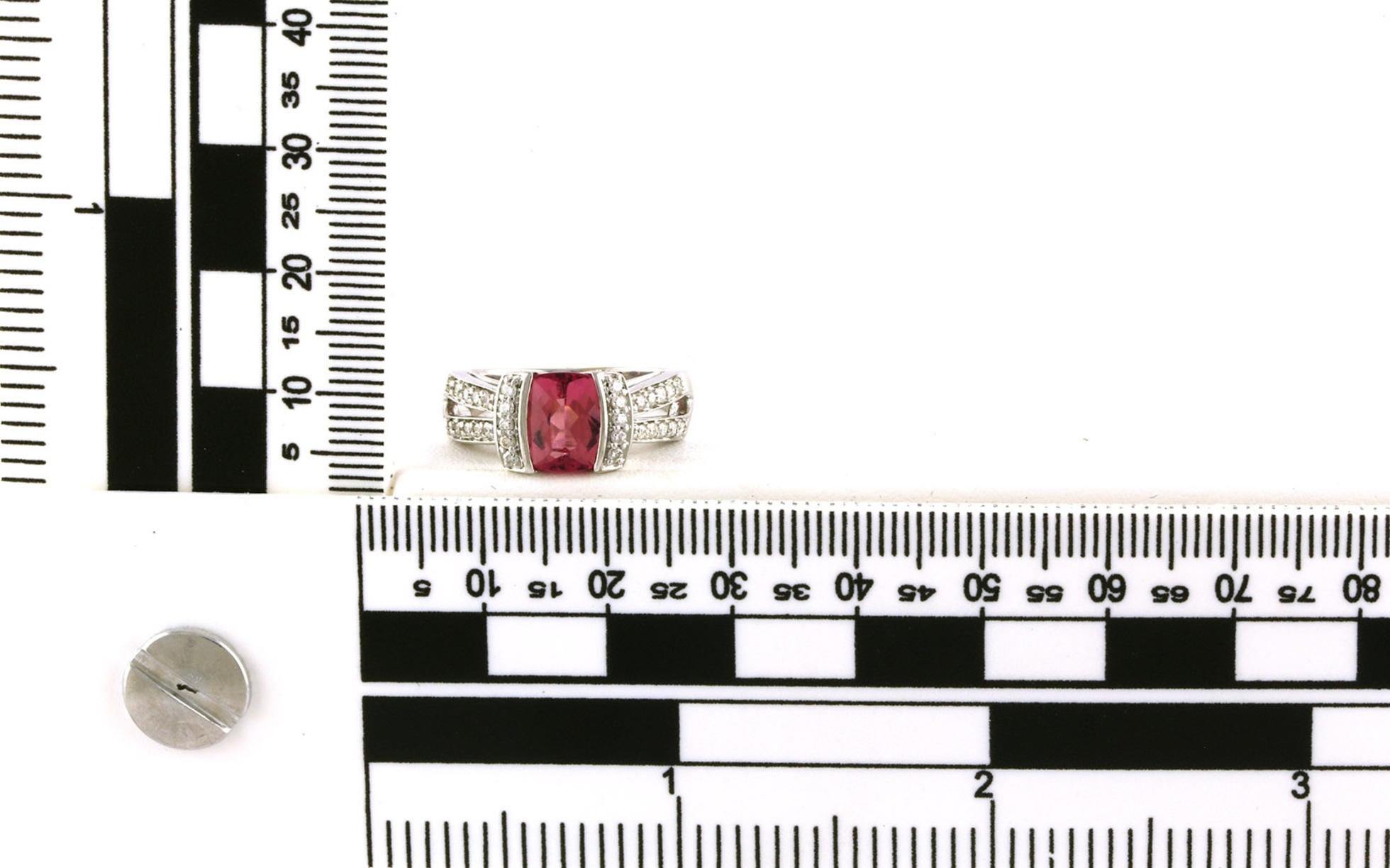 Estate Piece: Pink Tourmaline and Diamond Elongated Bar-Set Split Shank Ring in White Gold (2.33cts TWT) scale