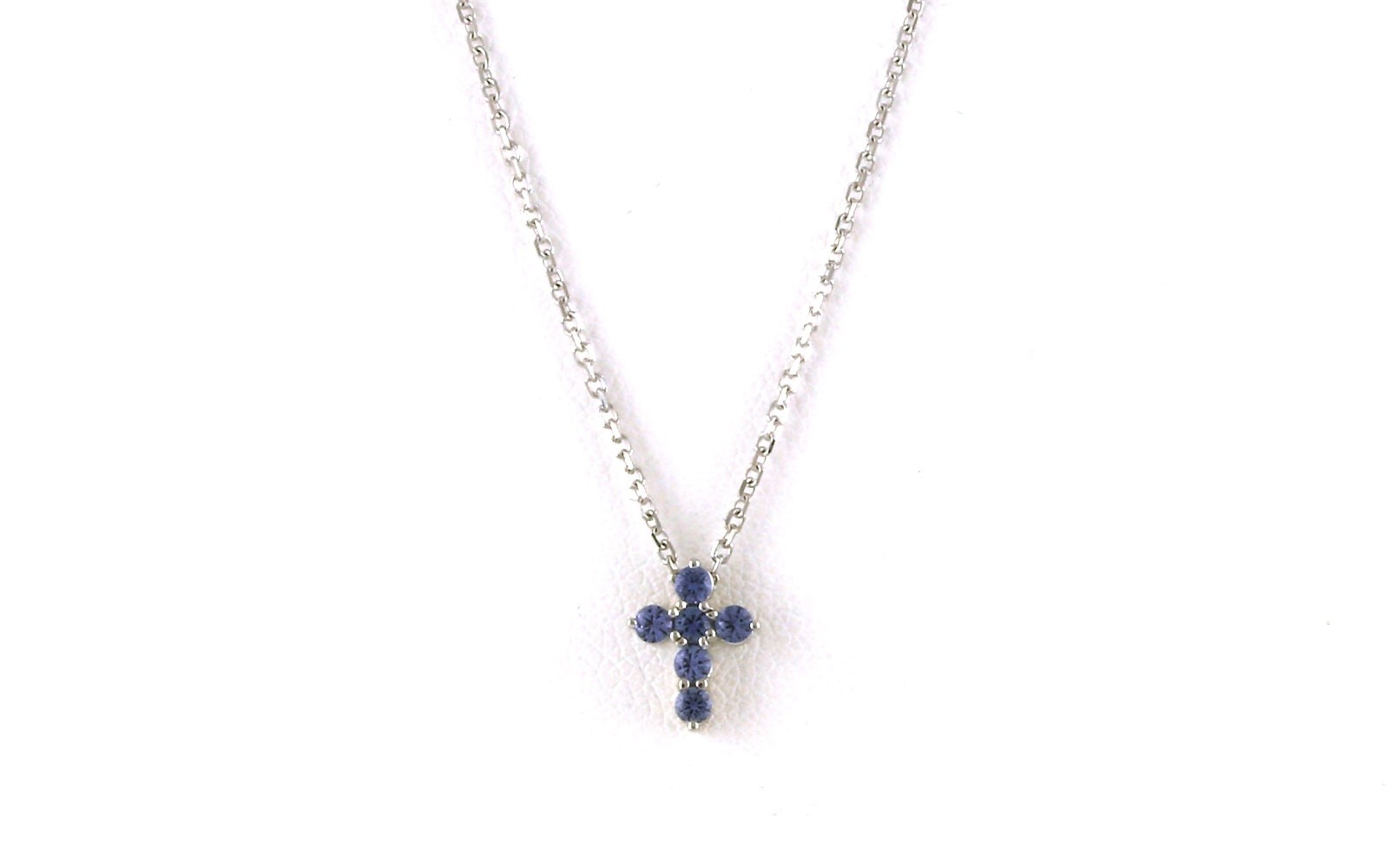 6-Stone Montana Yogo Sapphire Cross on Split Chain in White Gold (0.24cts TWT)