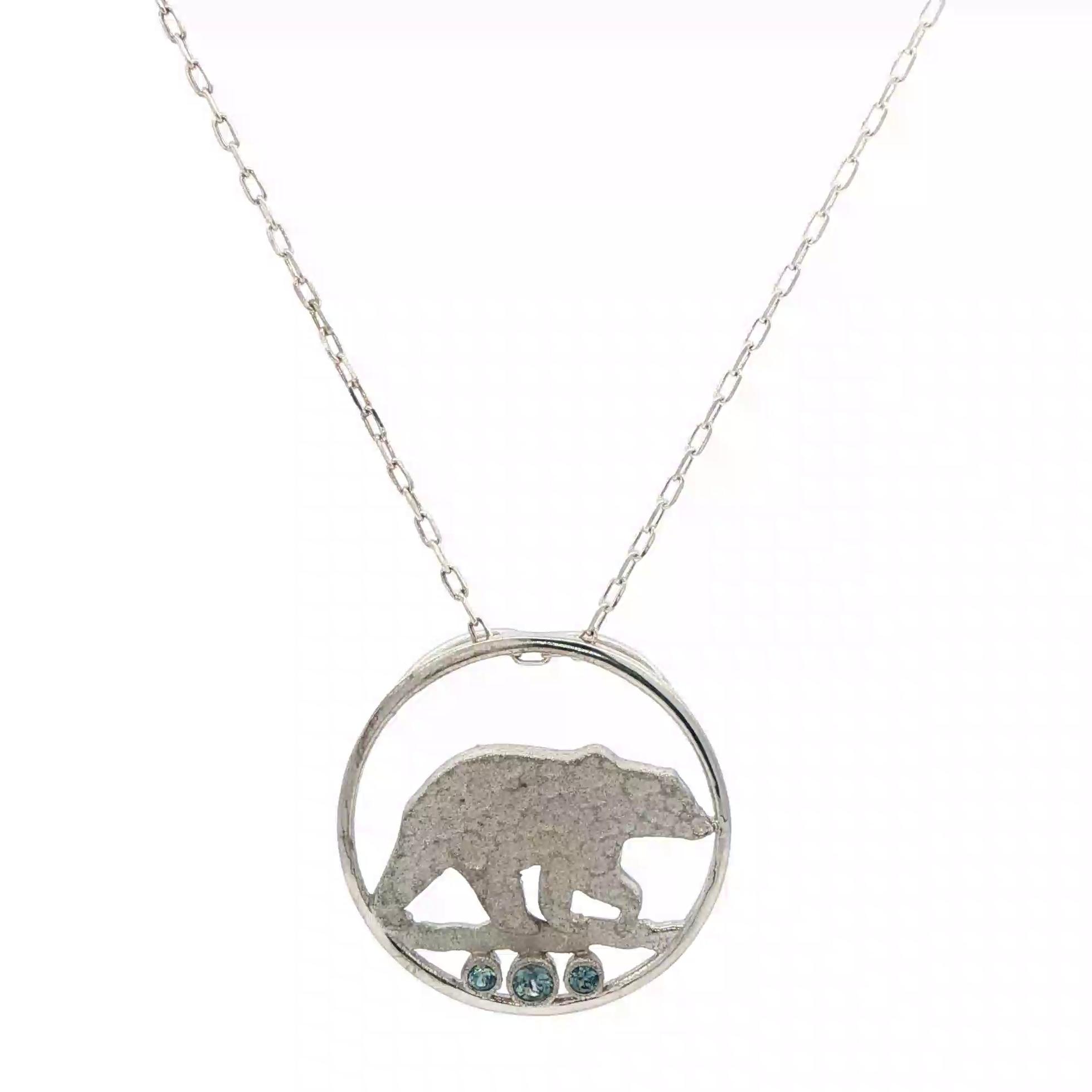 Circle Bear with 3-Stone Bezel-Set Montana Sapphires in Sterling Silver (0.18cts TWT)