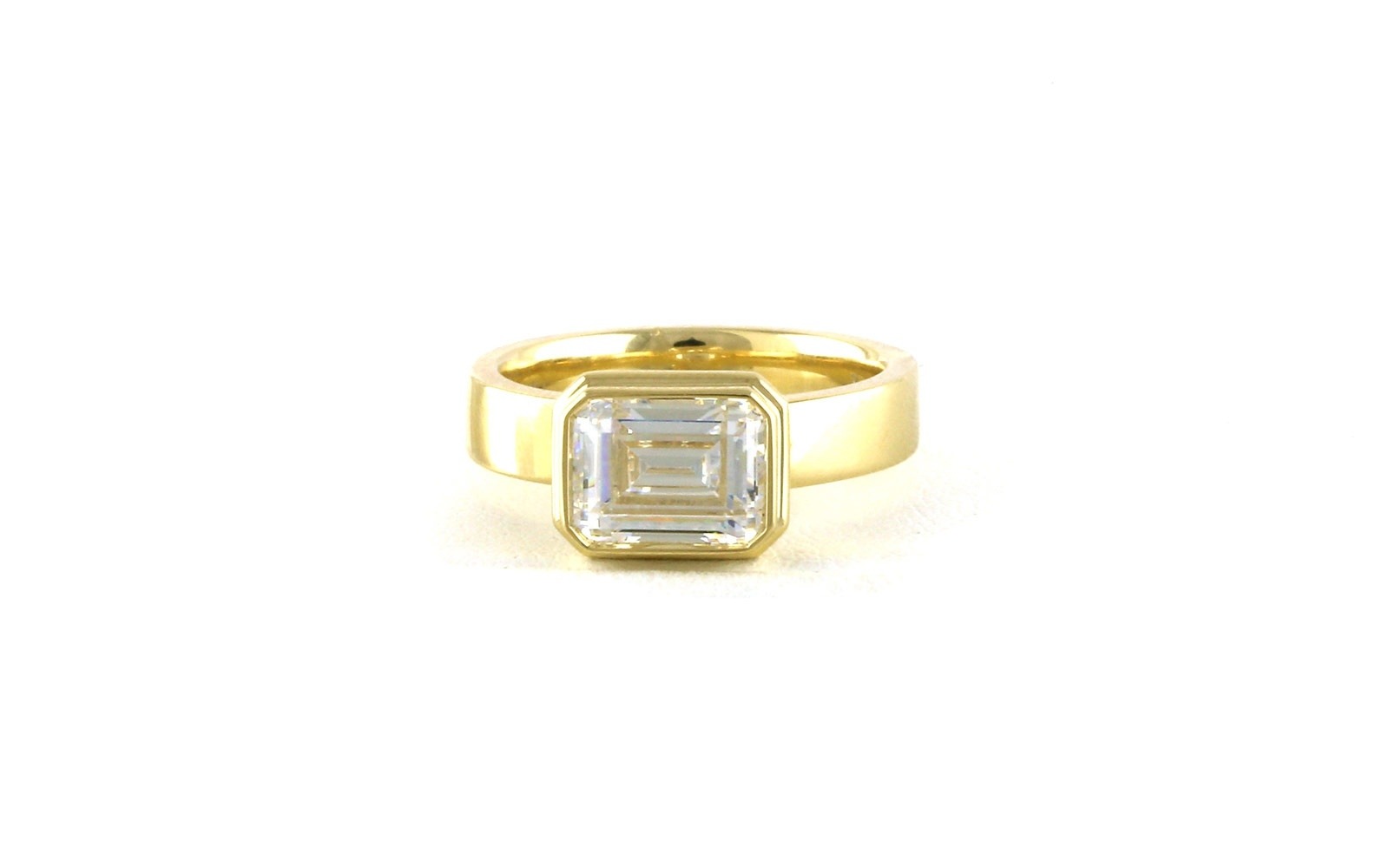 Wide Landscape-Set Bezel Solitaire Ring with Cubic Zirconia in Yellow Gold (2.00ct)