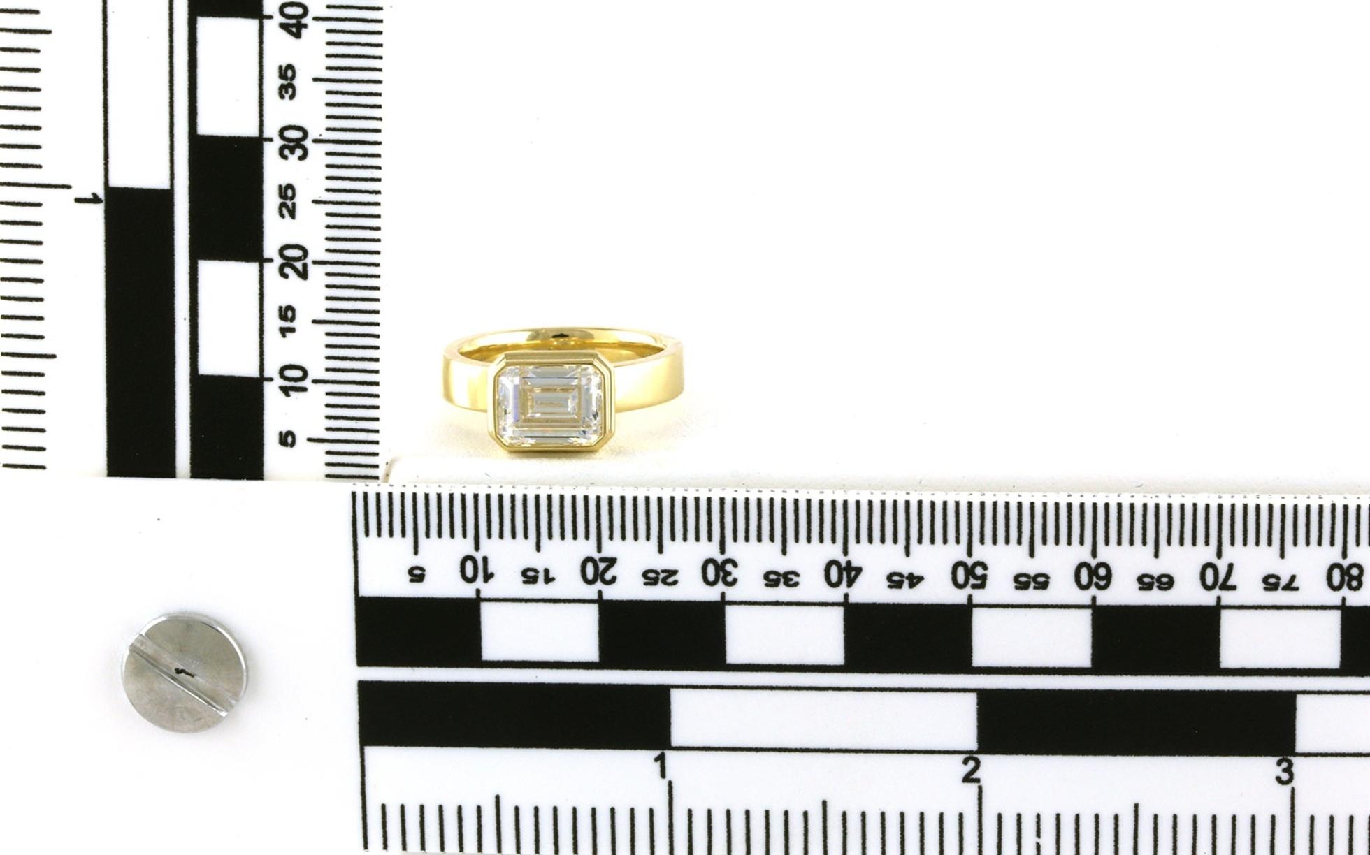 Wide Landscape-Set Bezel Solitaire Ring with Cubic Zirconia in Yellow Gold (2.00ct) scale