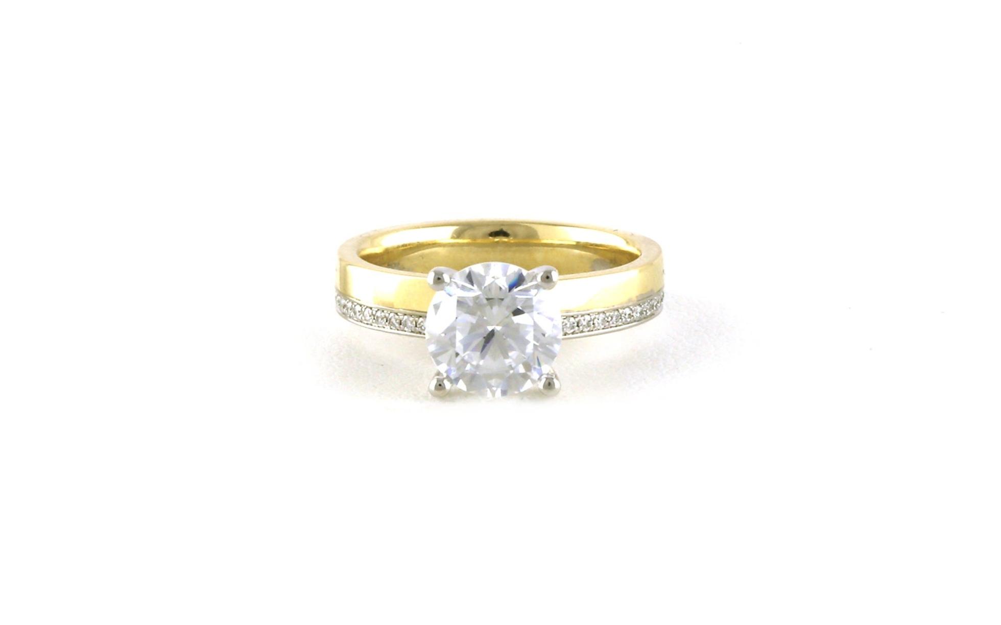 Two Tone 4-Prong Wide Band with Pave/Polished Shank in Yellow and White Gold (2.17cts TWT)