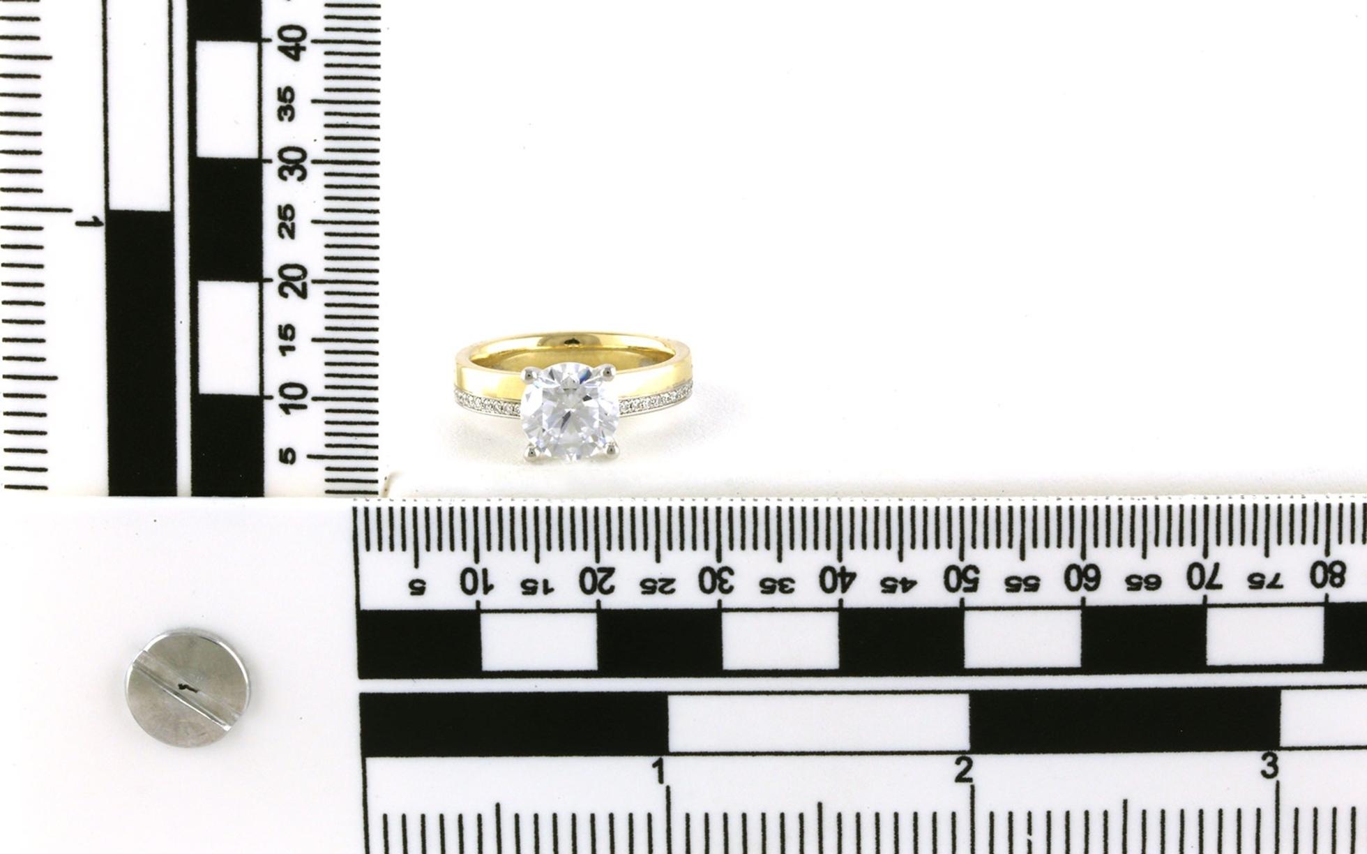 Two Tone 4-Prong Wide Band with Pave/Polished Shank in Yellow and White Gold (2.17cts TWT) scale