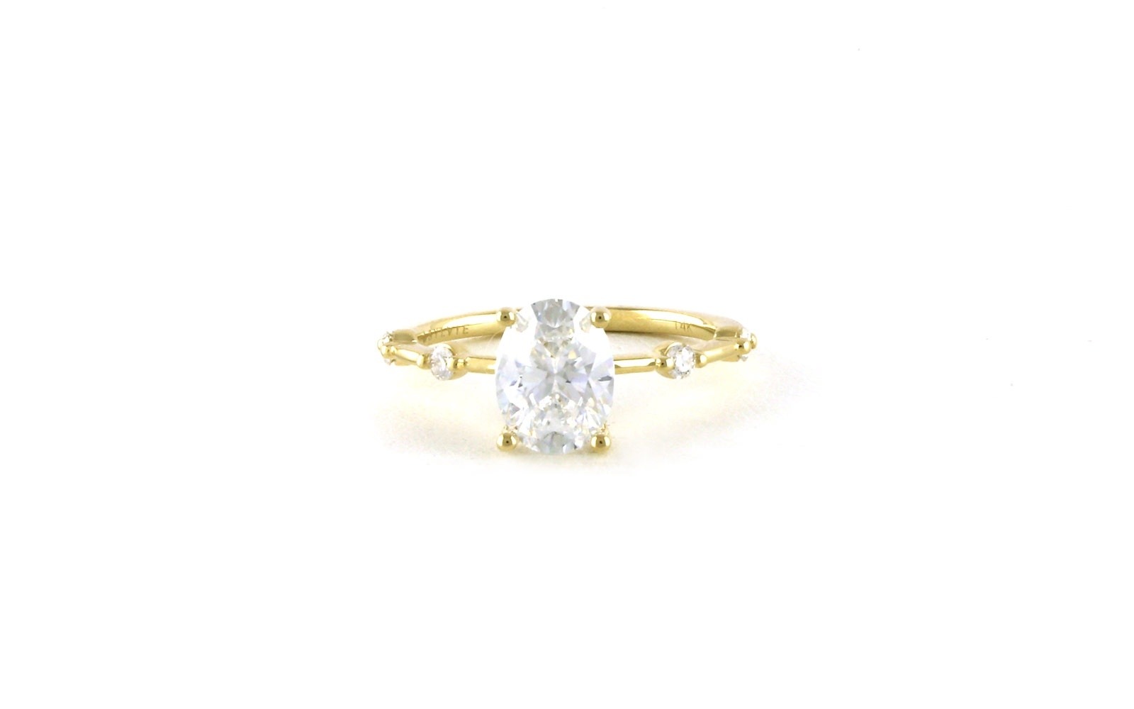 Oval 4-Prong Cubic Zirconium with Single Prong Diamond Accented Ring in Yellow Gold (2.12cts TWT)