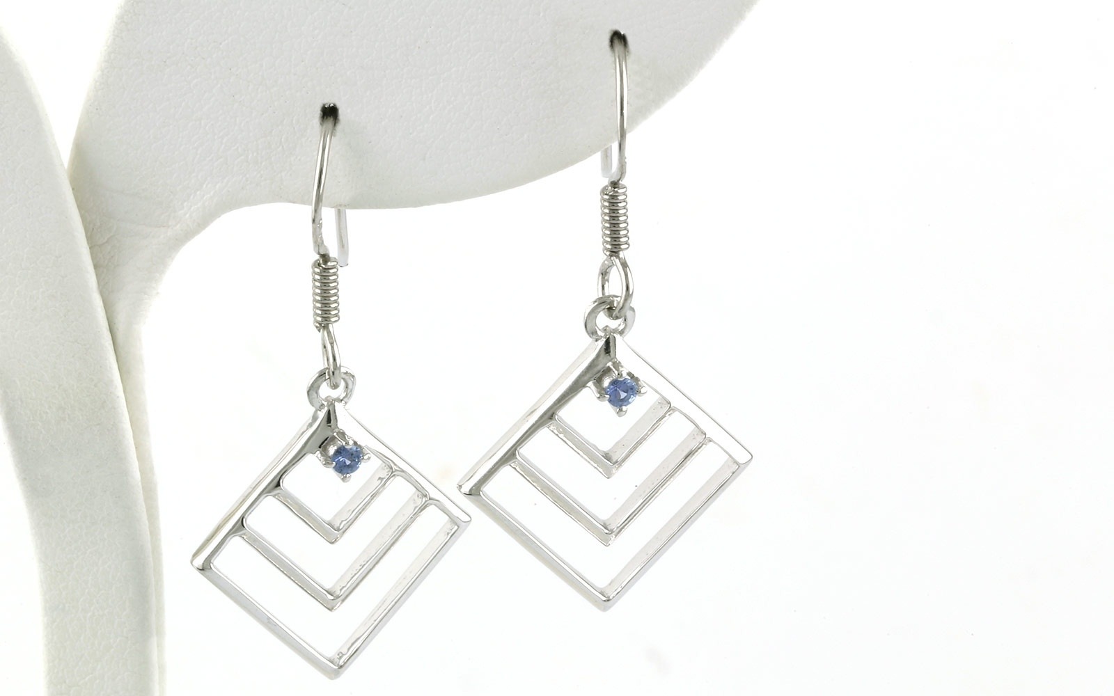 Square Modern Earrings with Montana Sapphires in Sterling Silver (0.08cts TWT)