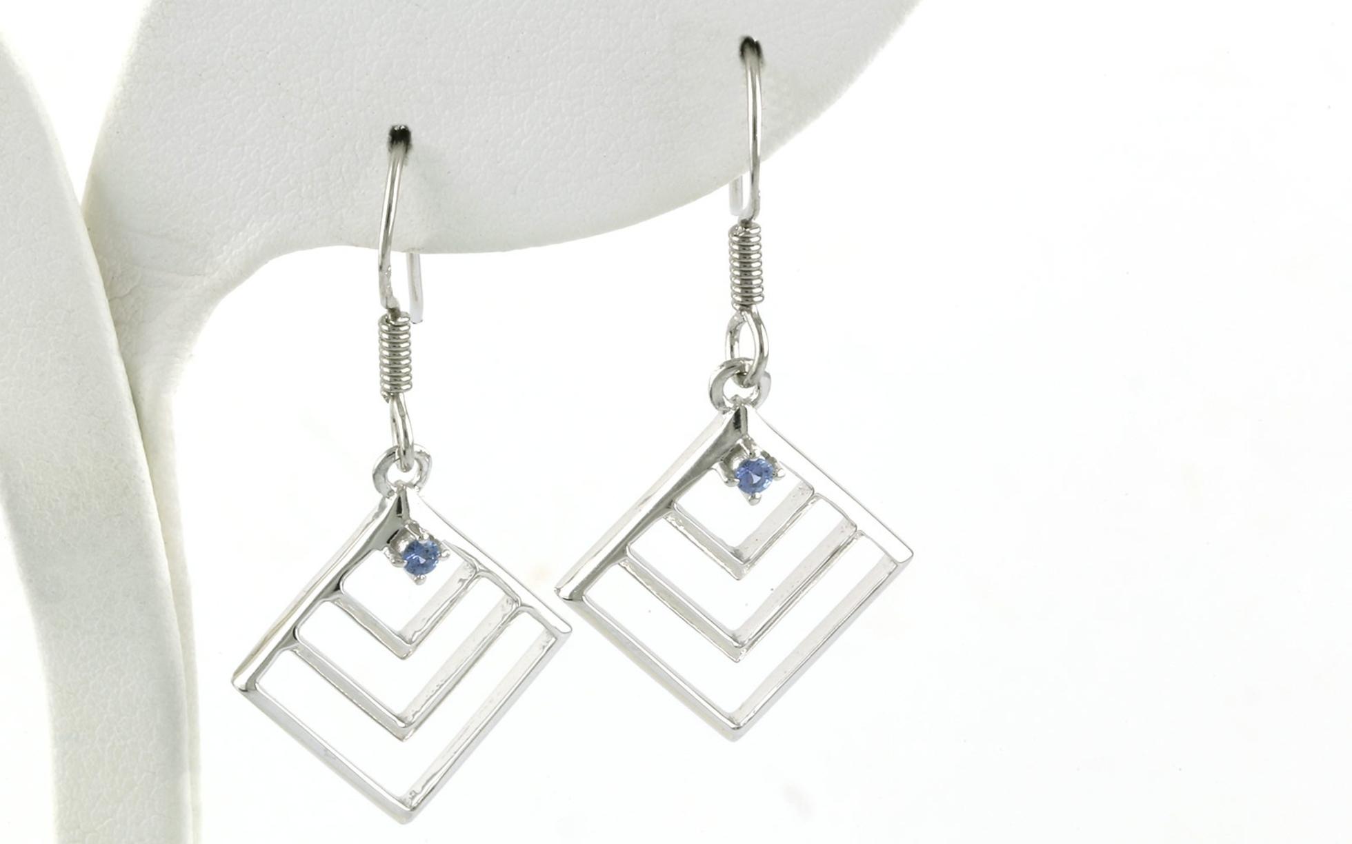Square Modern Earrings with Montana Sapphires in Sterling Silver (0.08cts TWT)