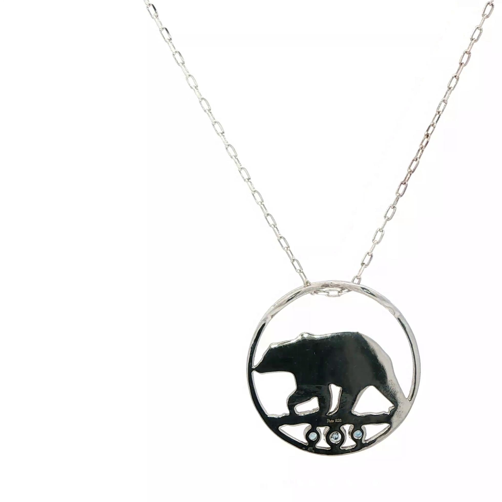 Circle Bear with 3-Stone Bezel-Set Montana Sapphires in Sterling Silver (0.18cts TWT) back