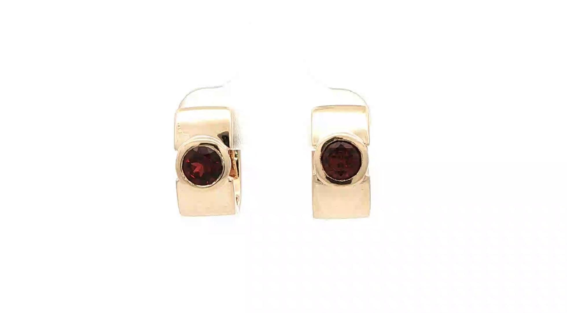 Estate Piece: Wide Garnet Hoop Earrings in Yellow Gold