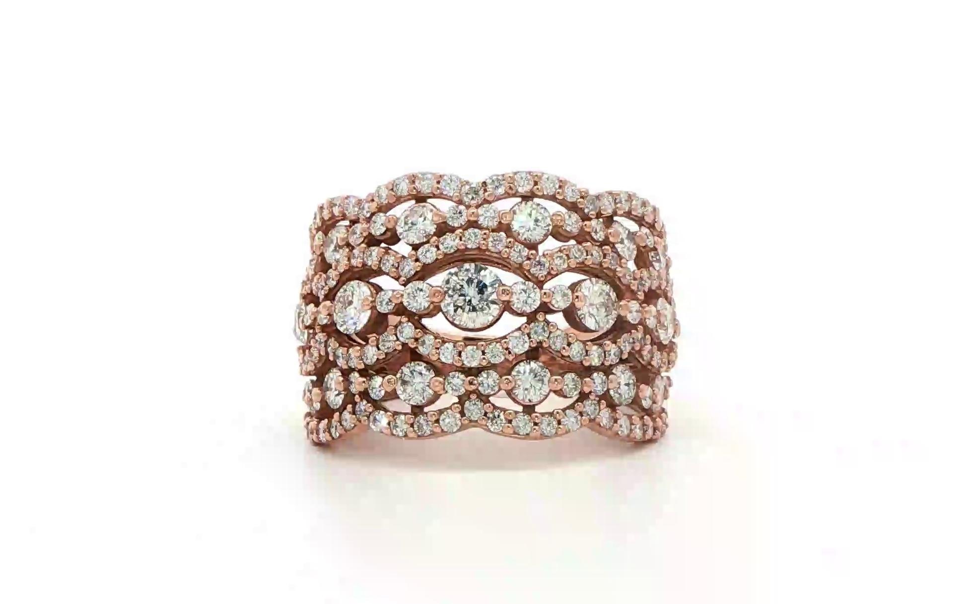 Estate Piece: 7-Row Wavy Diamond Band in Rose Gold (2.00cts TWT)