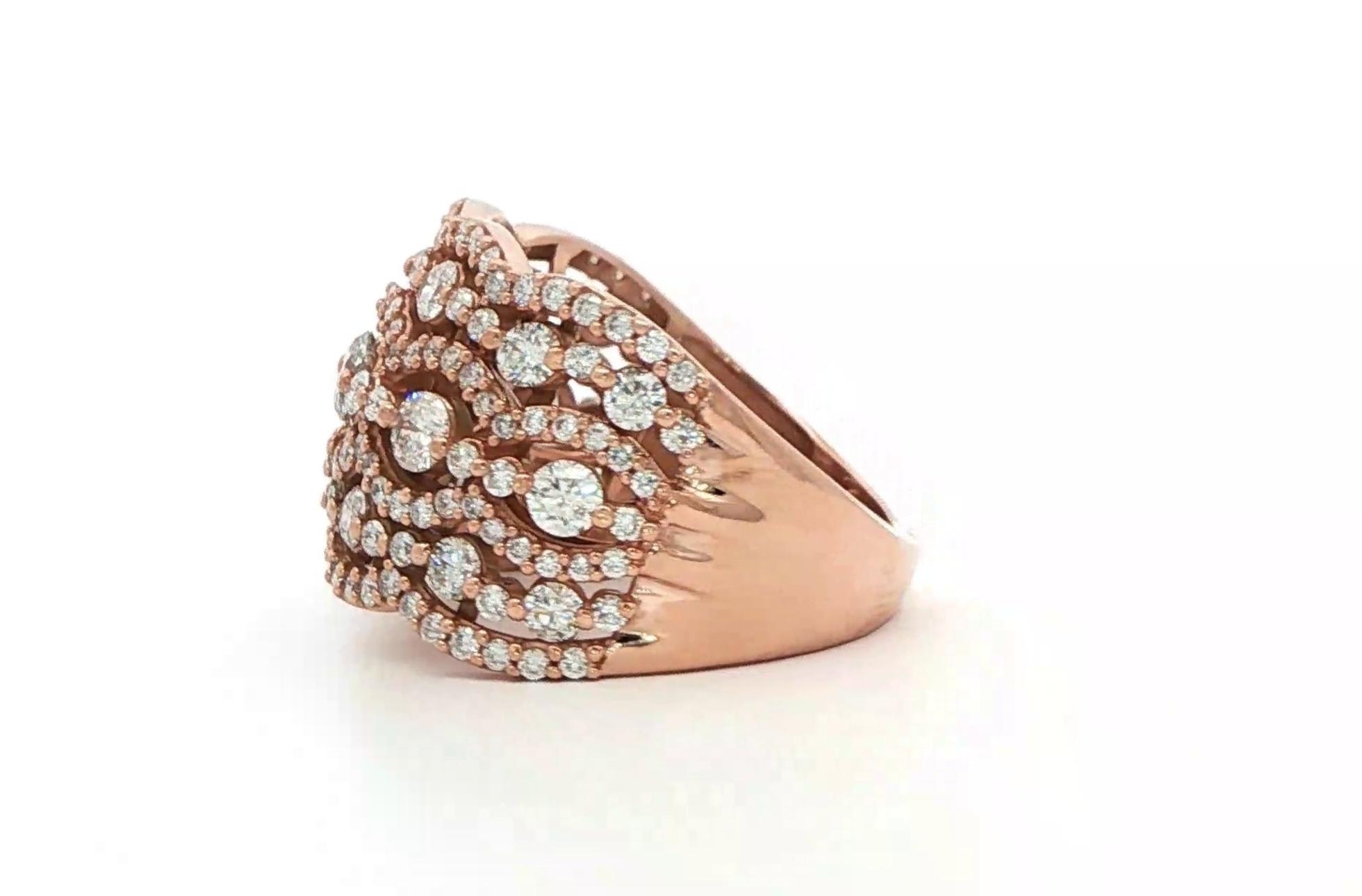 Estate Piece: 7-Row Wavy Diamond Band in Rose Gold (2.00cts TWT) side