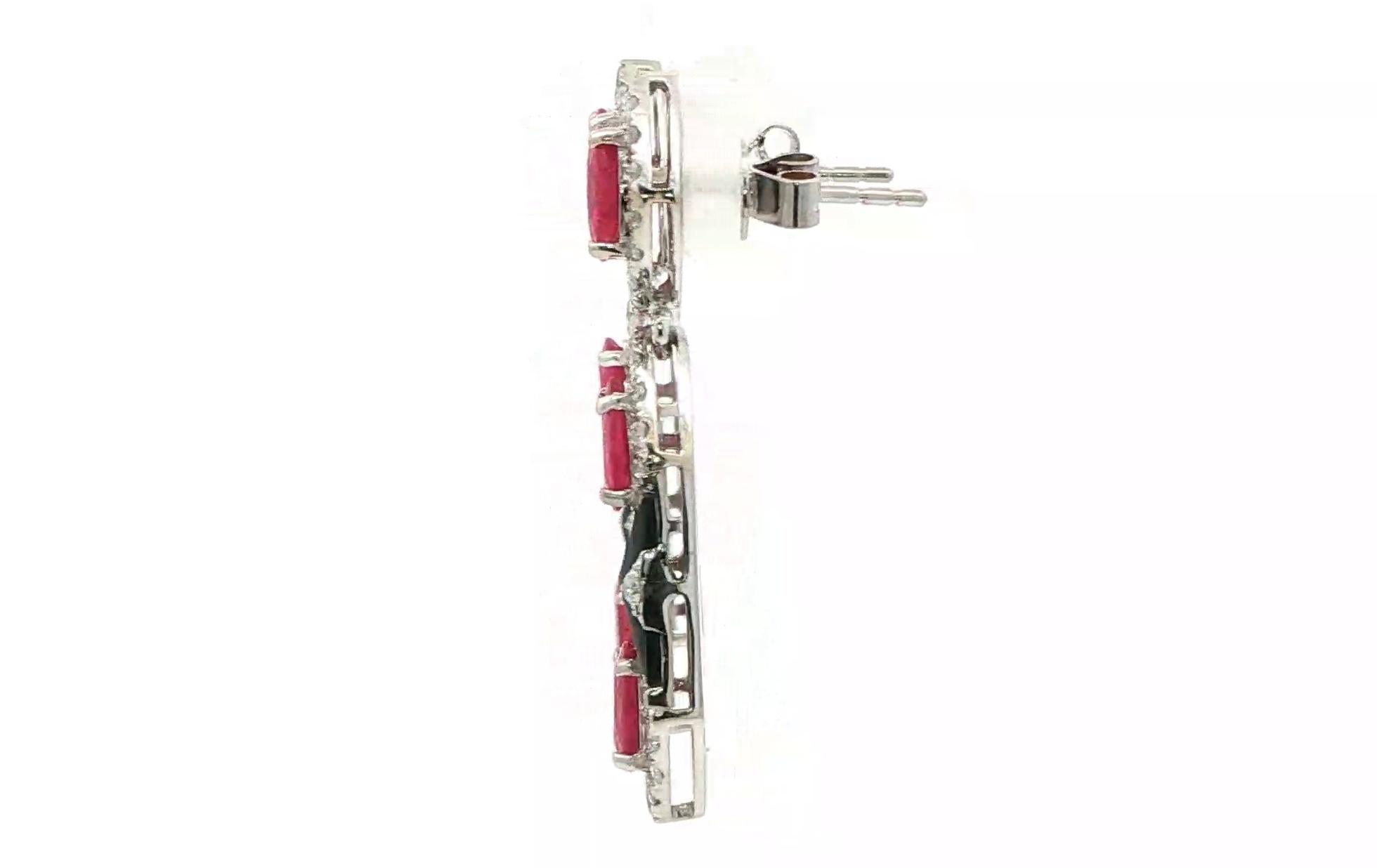 Estate Piece: Oscar Friedman Deco Dangle Ruby and Diamond with Black Onyx Earrings in White Gold (4.13cts TWT) side