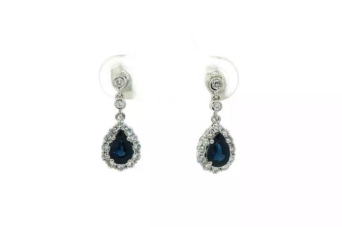 content/products/Estate Piece: Halo Dangle Sapphire and Diamond Stud Earrings in White Gold (0.93cts TWT)