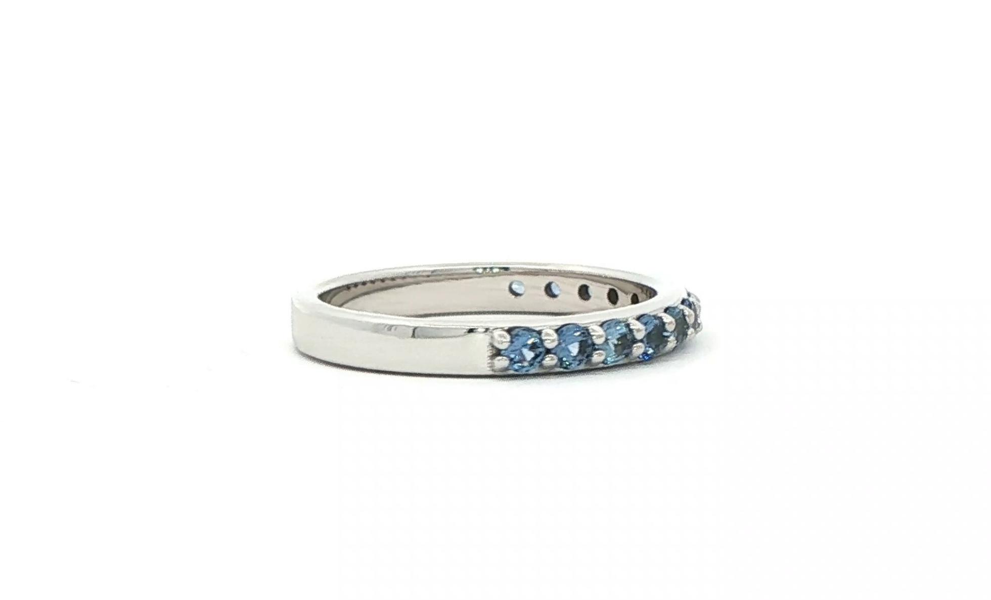 13-Stone Share-Prong Montana Yogo Sapphire Ring in White Gold (0.39cts TWT) side