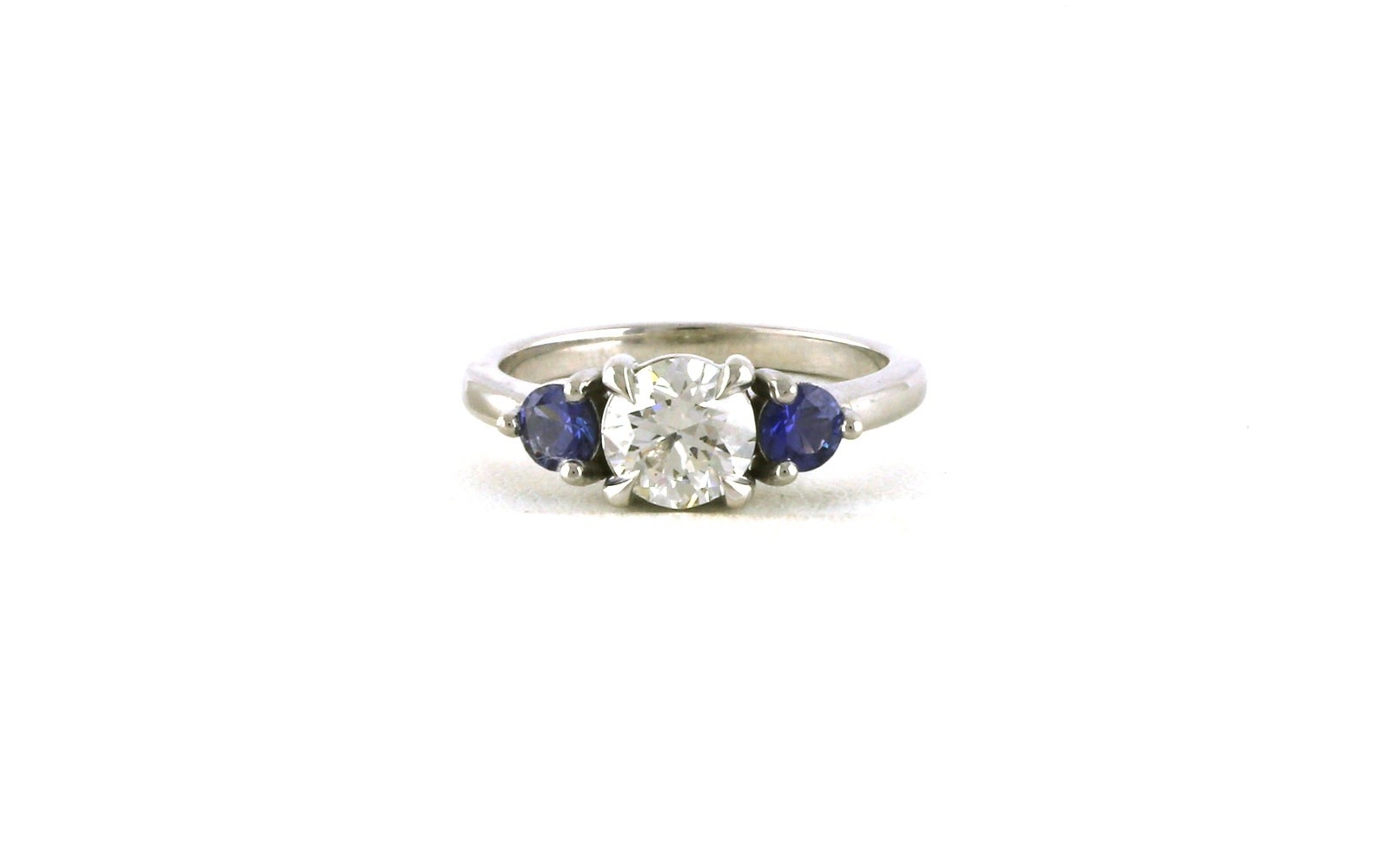 3-Stone Prong-Set Diamond and Montana Yogo Sapphire ring in Platinum (1.51cts TWT)