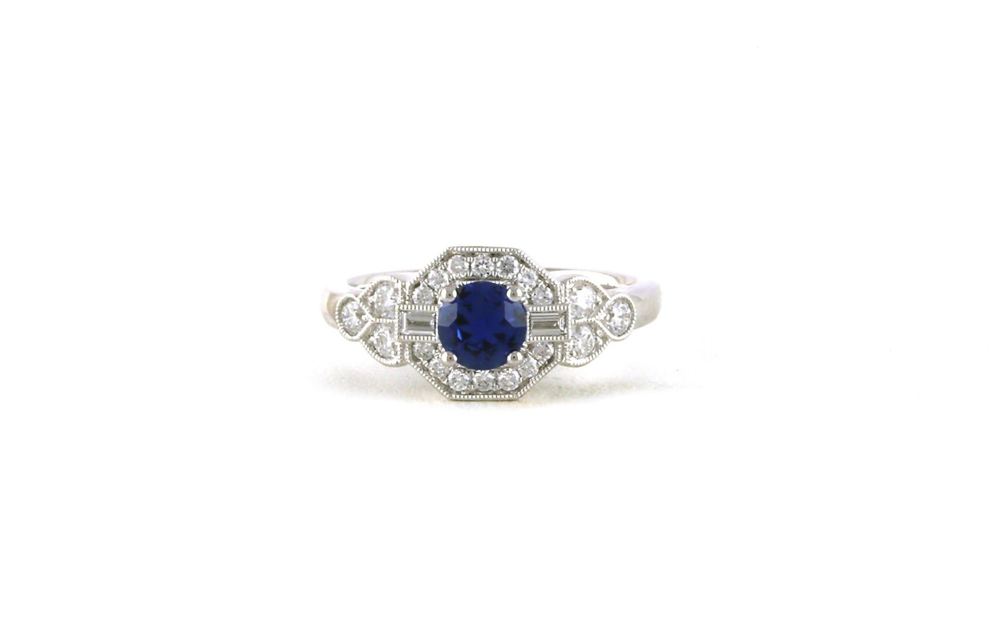 Art Deco Style Halo Montana Yogo Sapphire and Diamond Ring in White Gold (1.15cts TWT)