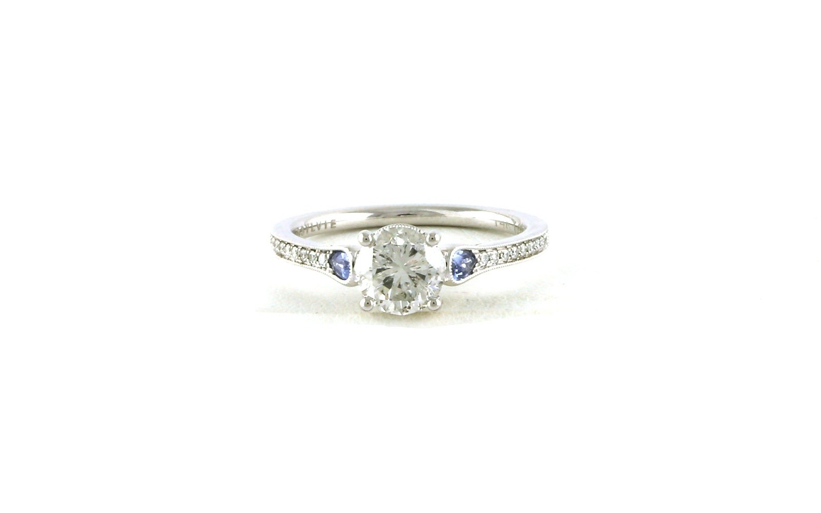 3-Stone Style Diamond and Montana Yogo Sapphire Pave Shank Ring in White Gold (1.31cts TWT)