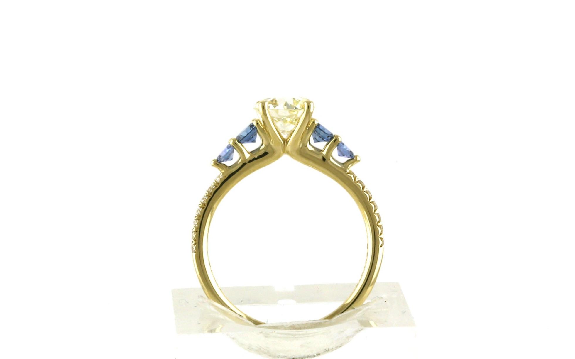 5-Stone Style Diamond and Montana Yogo Sapphire Pave Shank Ring (1.96cts TWT) side